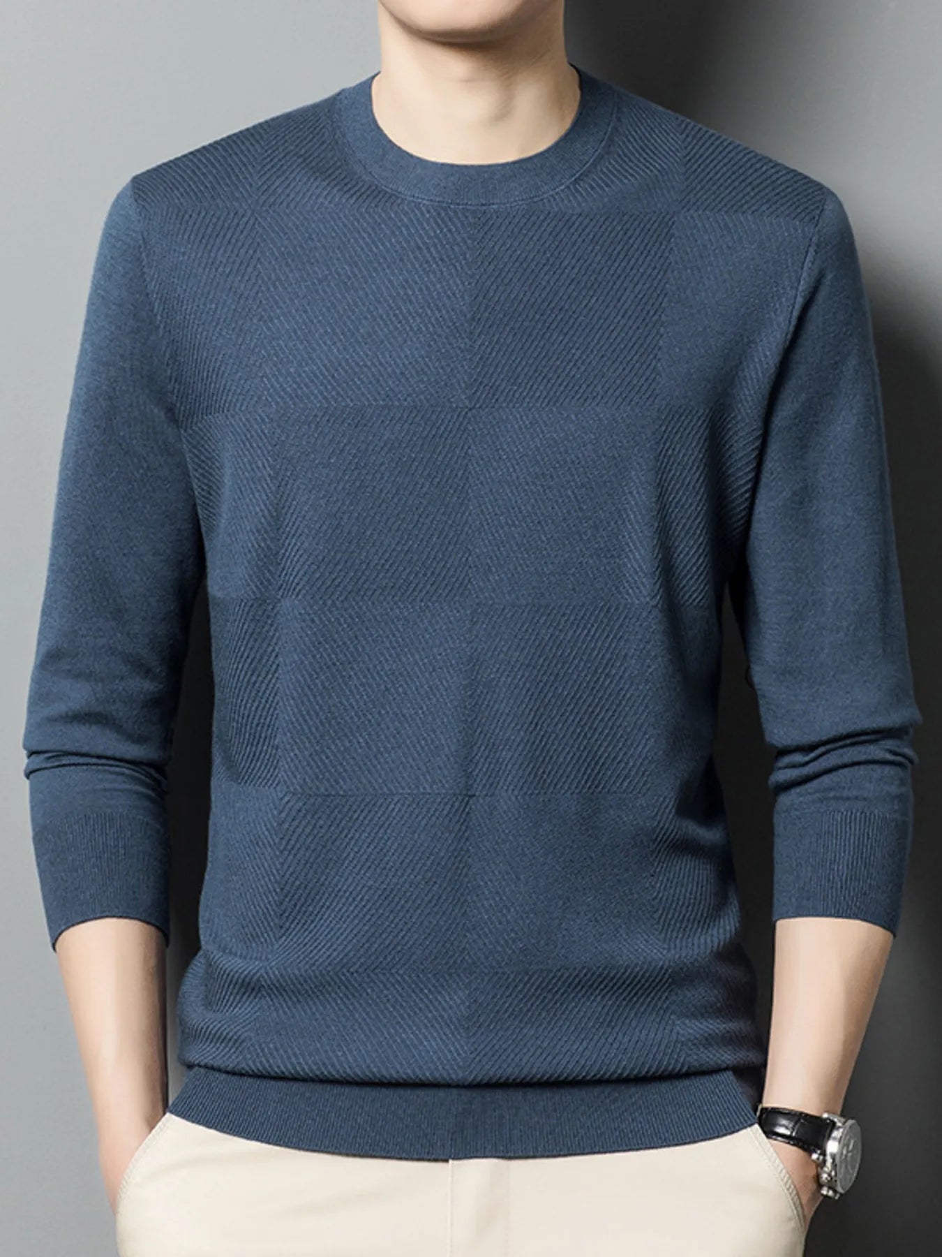 Men's Plus Size Round Neck Long Sleeve Sweater