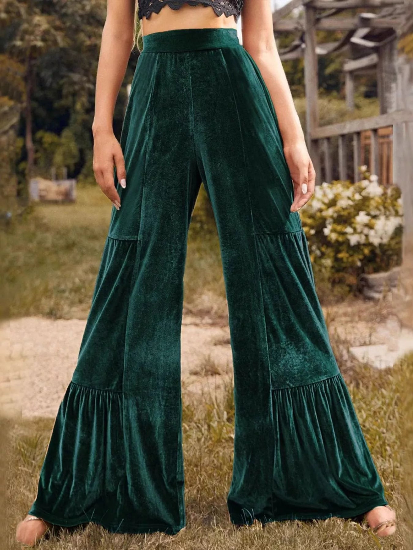 Velvet High Waist Wide Leg Pants