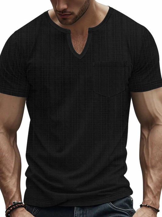 Men's Full Size Notched Short Sleeve T-Shirt Plus Size