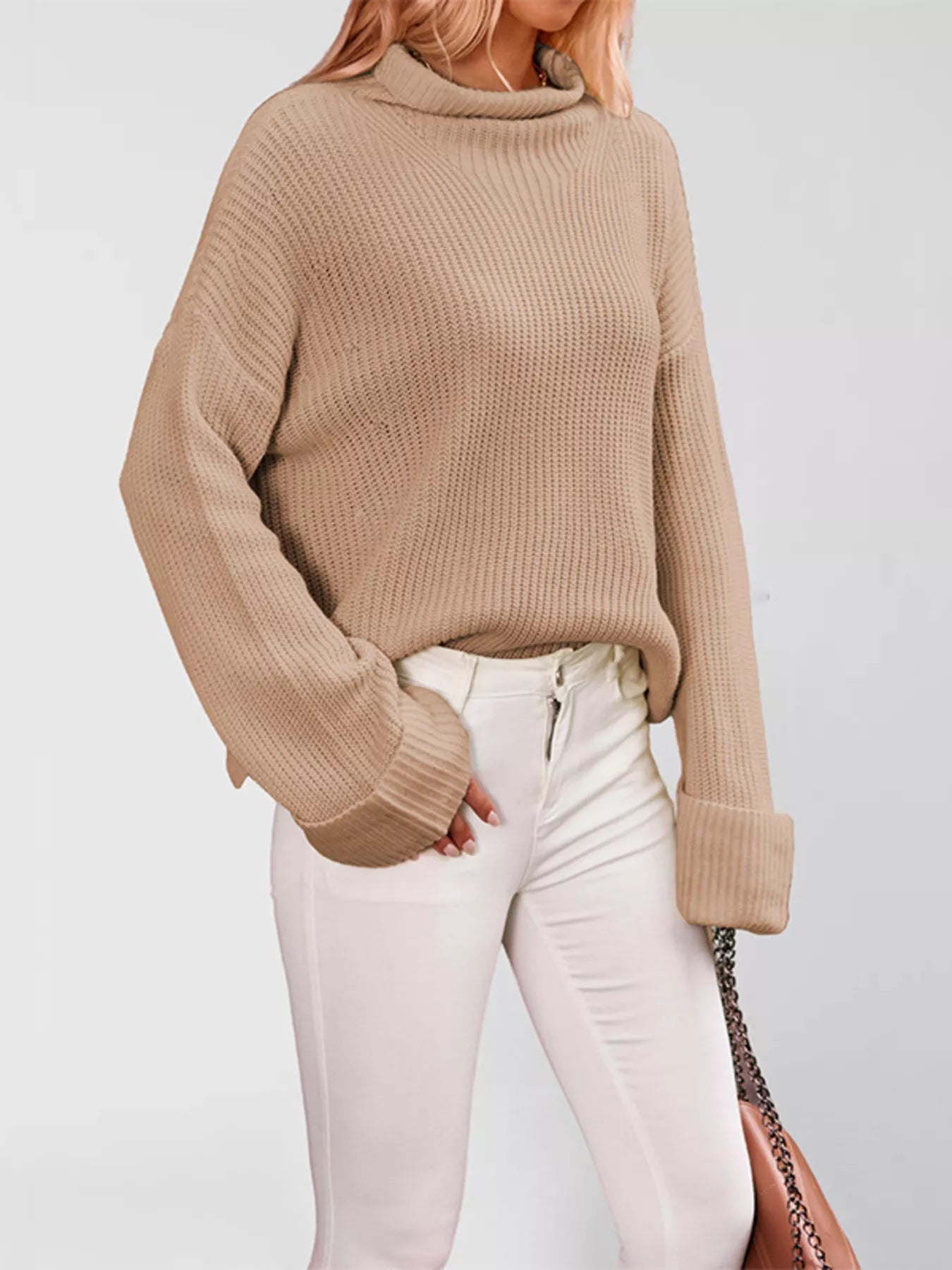 Mock Neck Dropped Shoulder Sweater