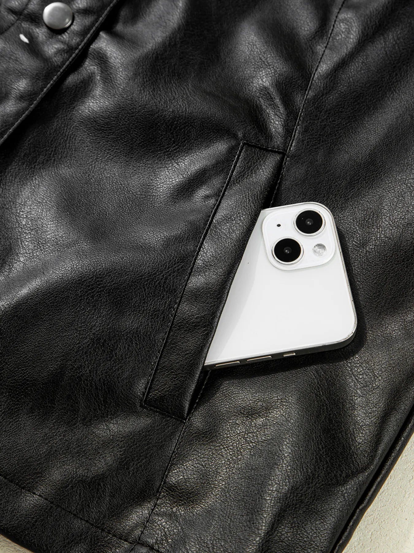 Faux Leather Buttoned Front Boxy Jacket