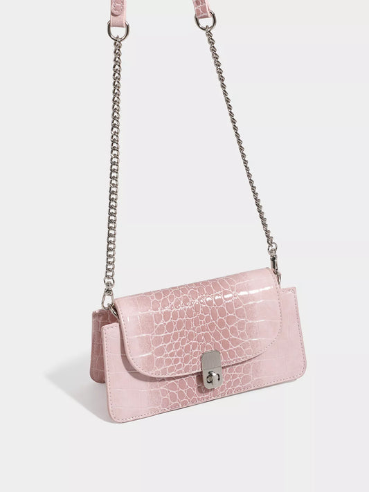 Crocodile Embossed Flap Crossbody Bag