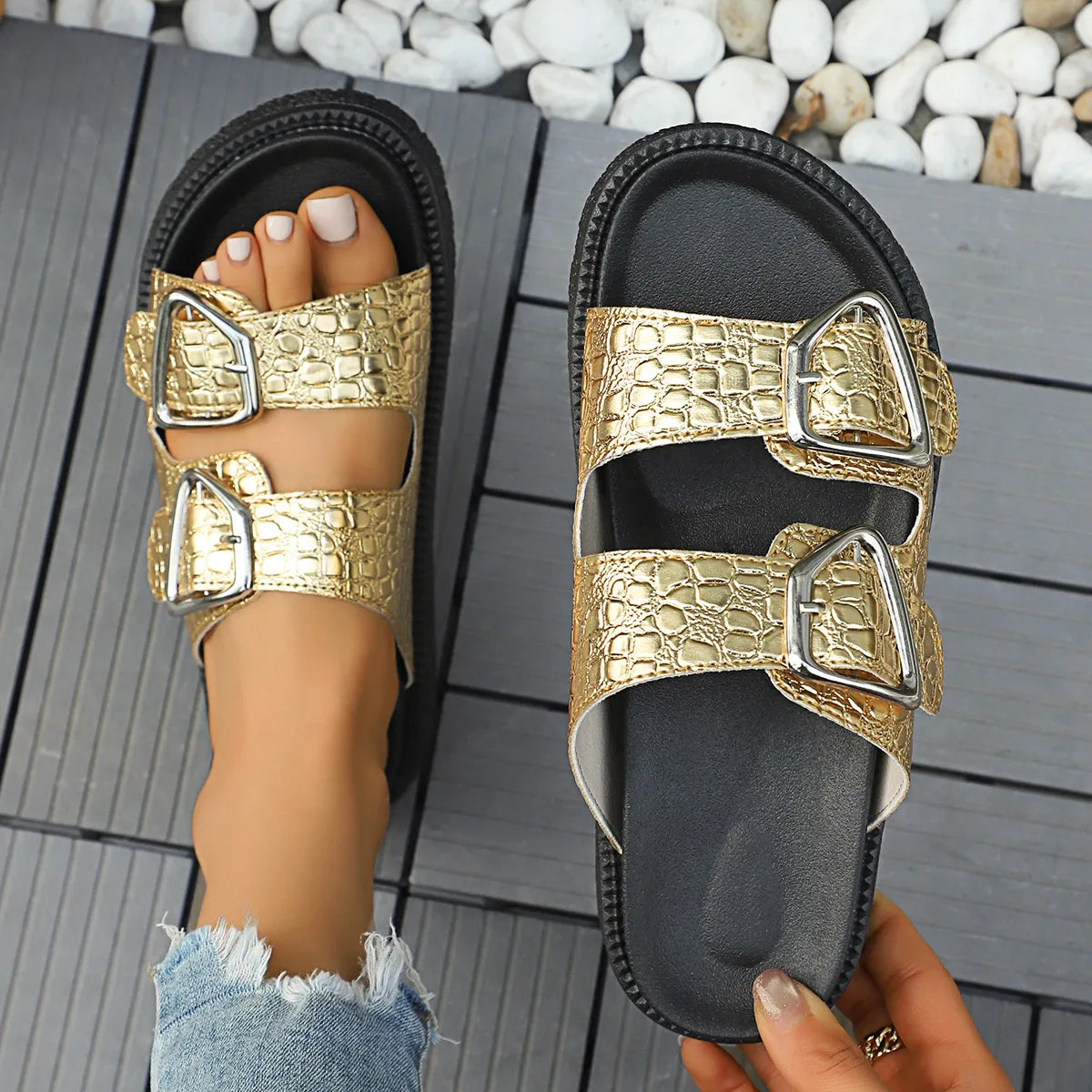Double Buckle Platform Sandals