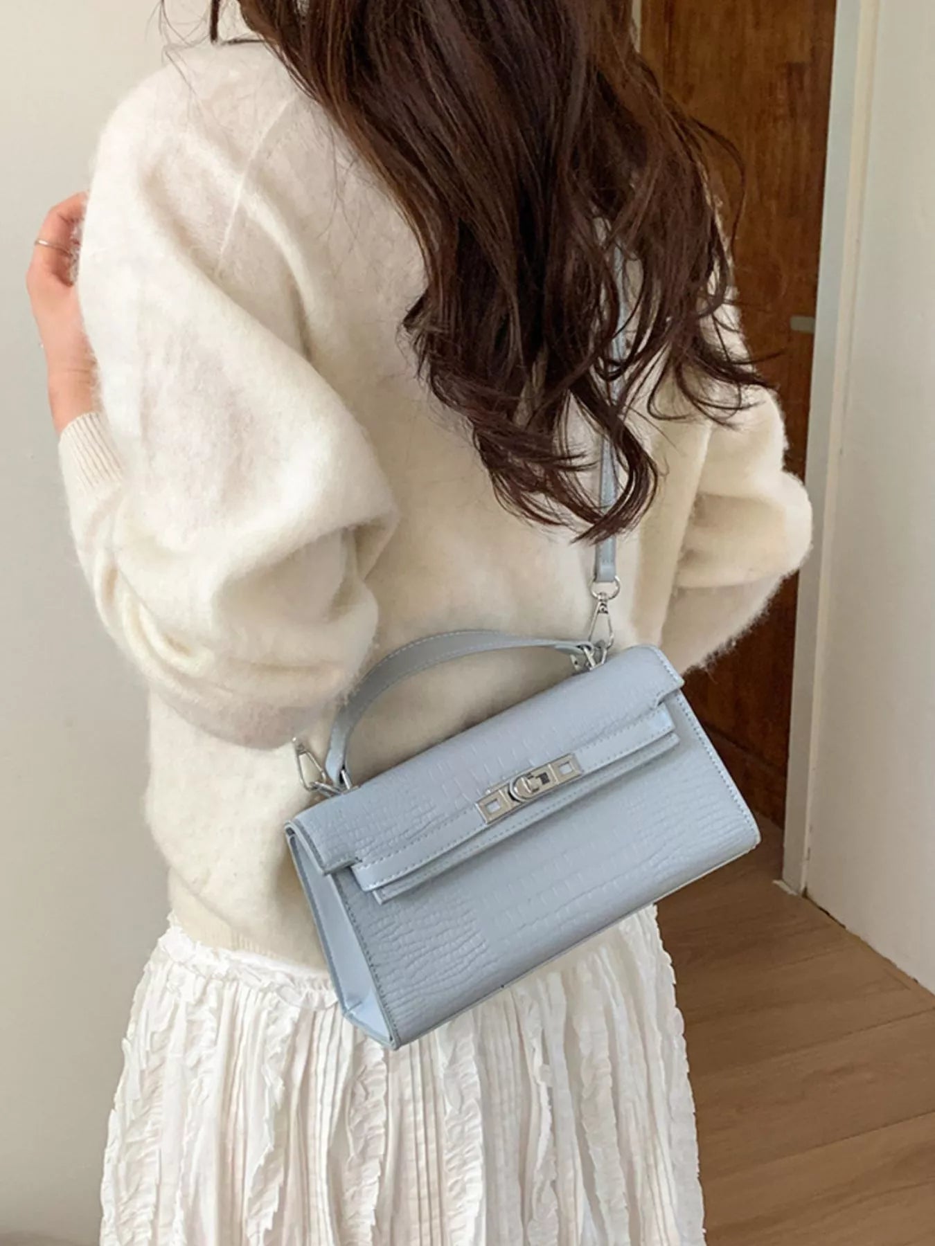 Croc-Embossed Leather Crossbody Bag