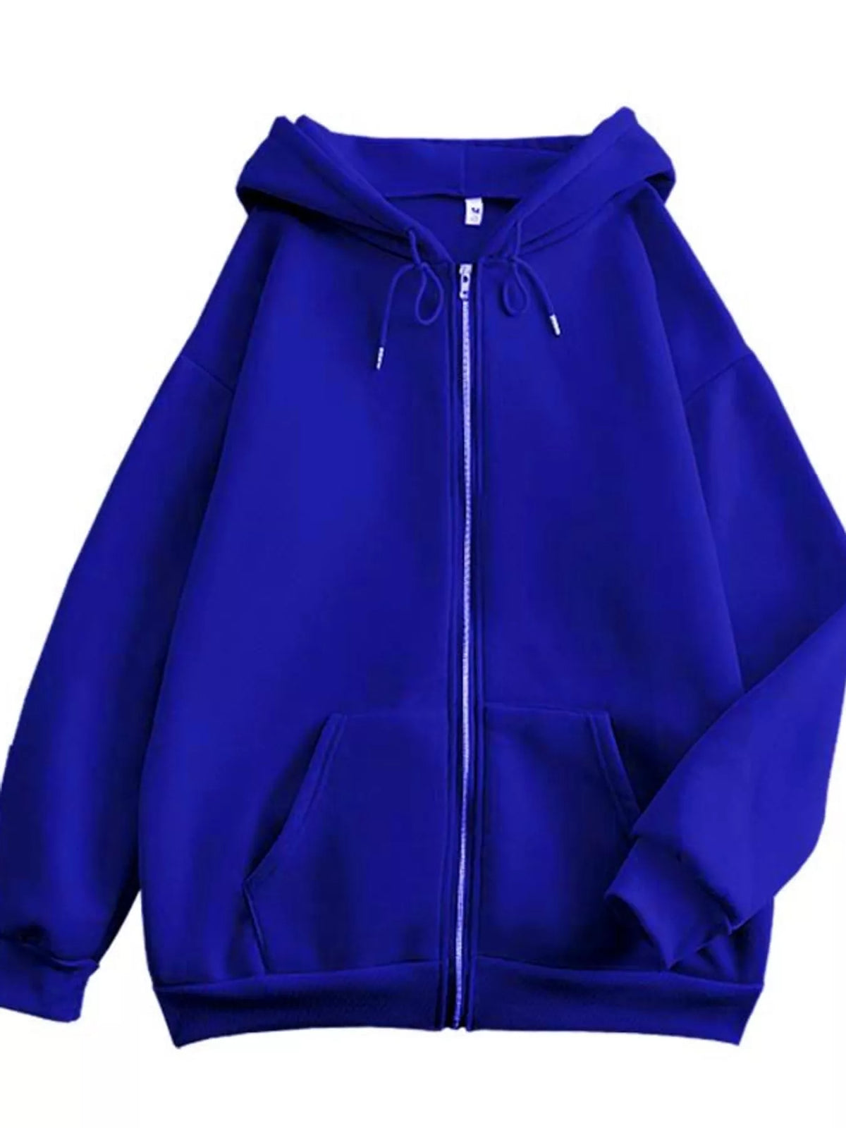 Full Size Oversized Solid Zip-Up Hoodie with Drawstring Plus Size