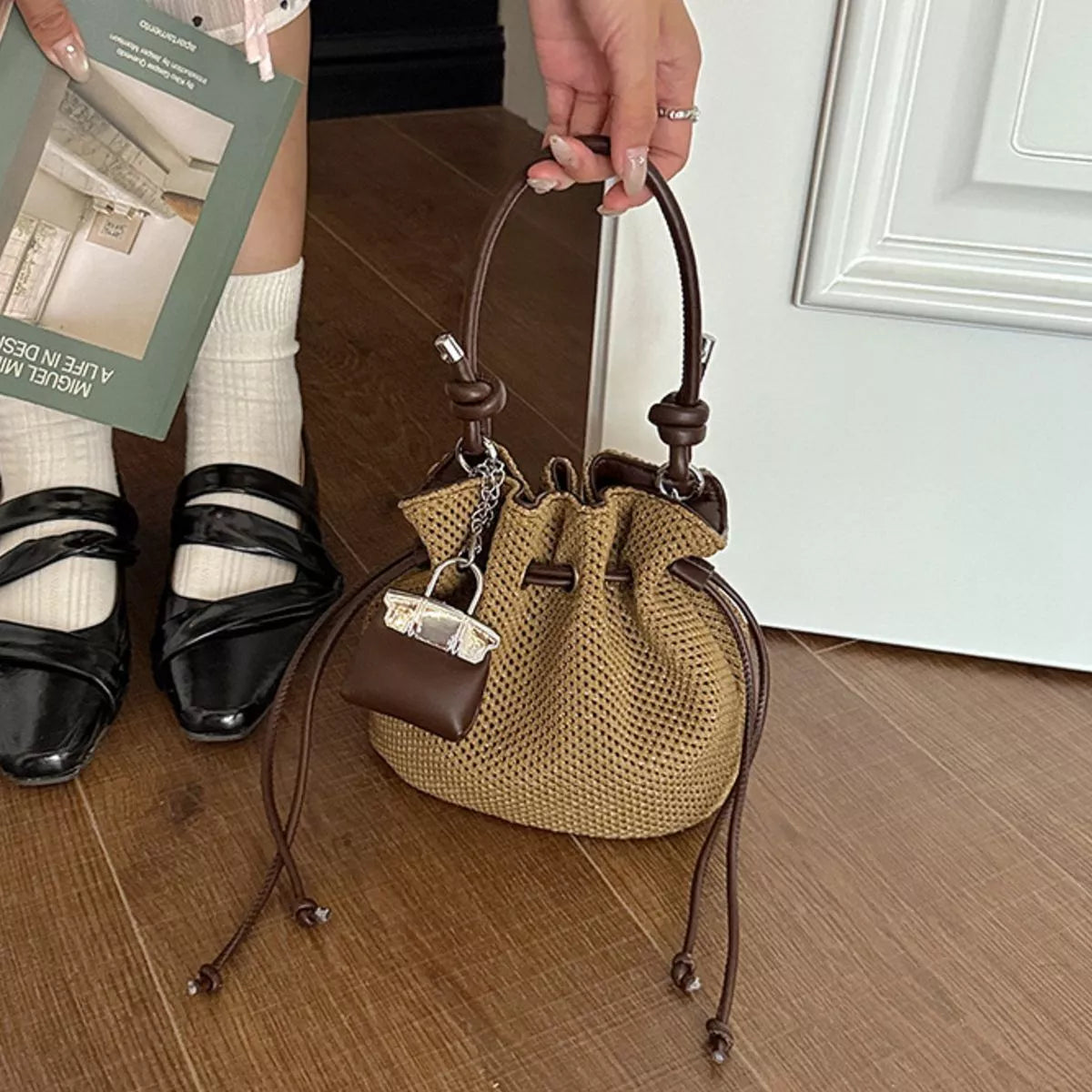 Woven Drawstring Crossbody Bag