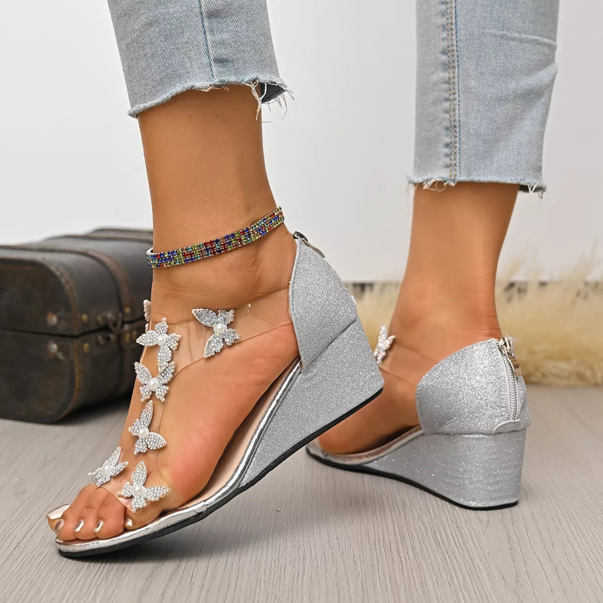 Butterfly Open Toe Wedge Sandals