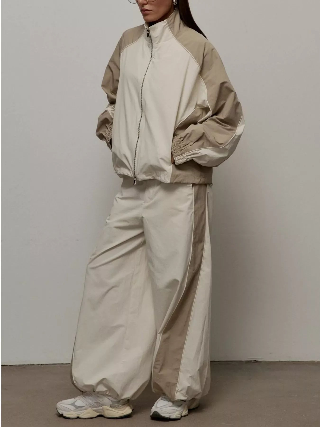 Color Block Zip Up Outerwear and Pants Set