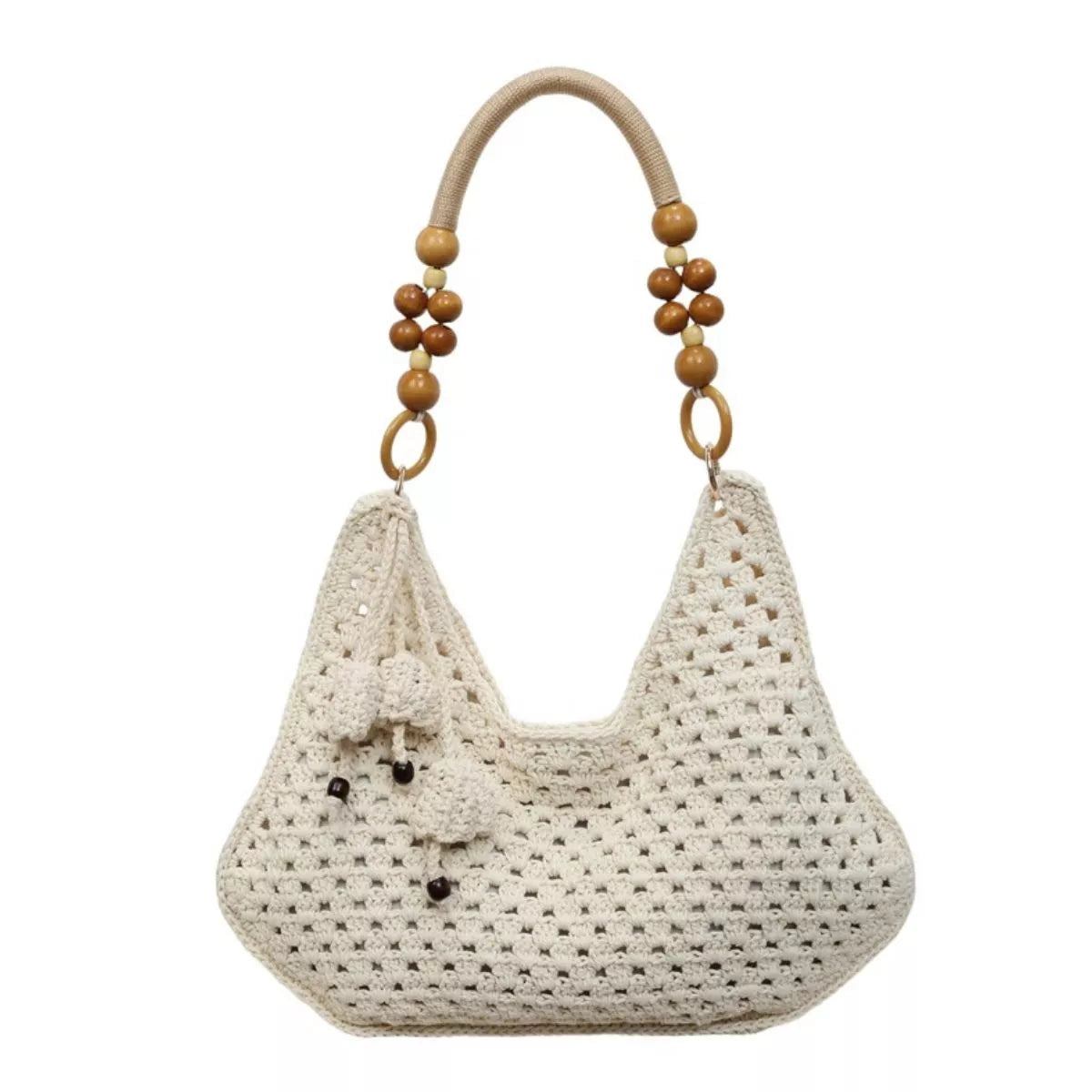 Crochet Knit Beaded Strap Shoulder Bag