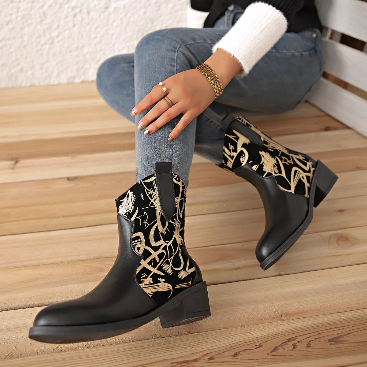 Point Toe Block Heels Boots