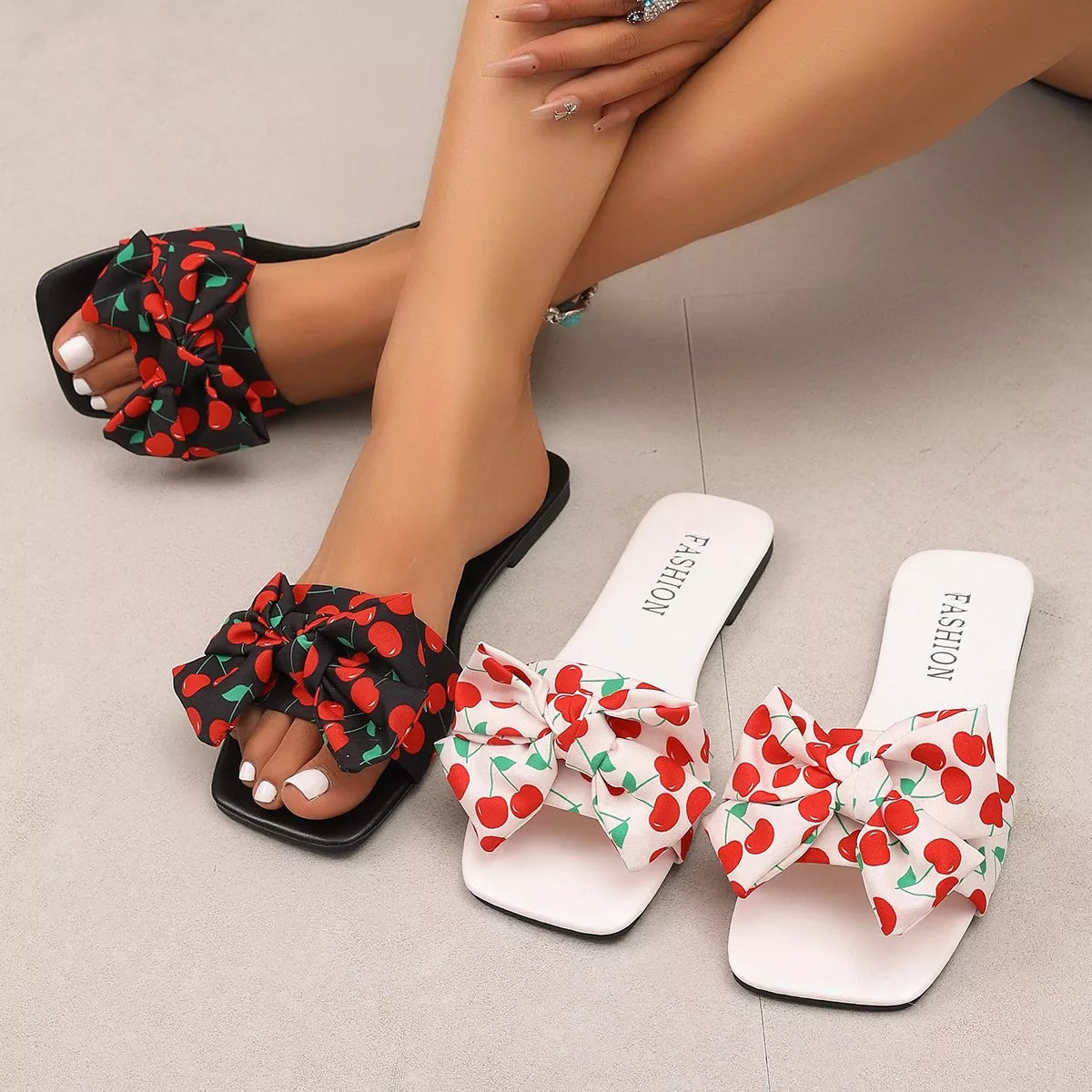 Cherry Bow Flat Sandals