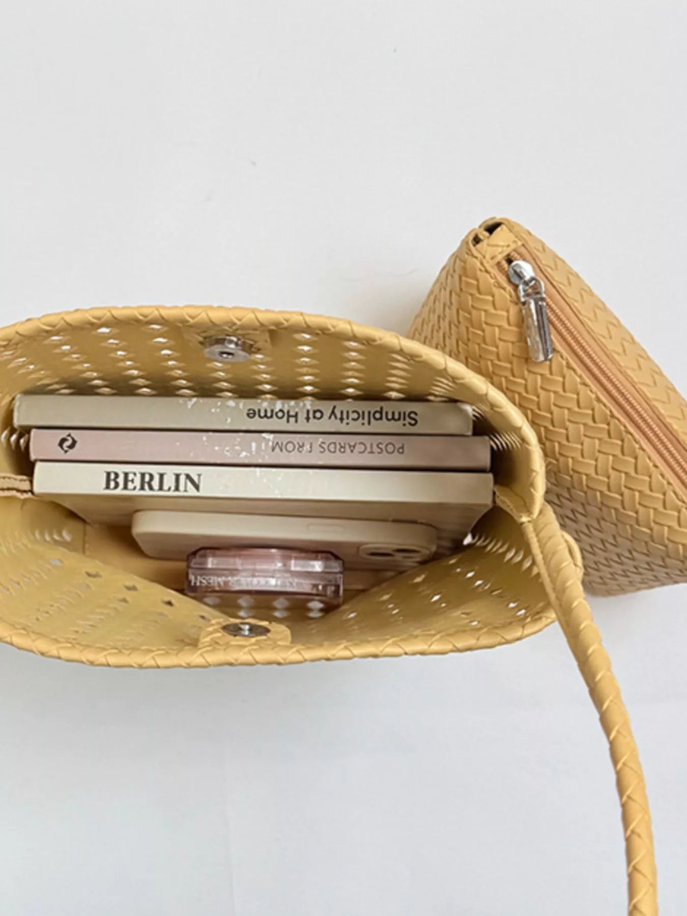 Woven Leather Handbag with Matching Pouch