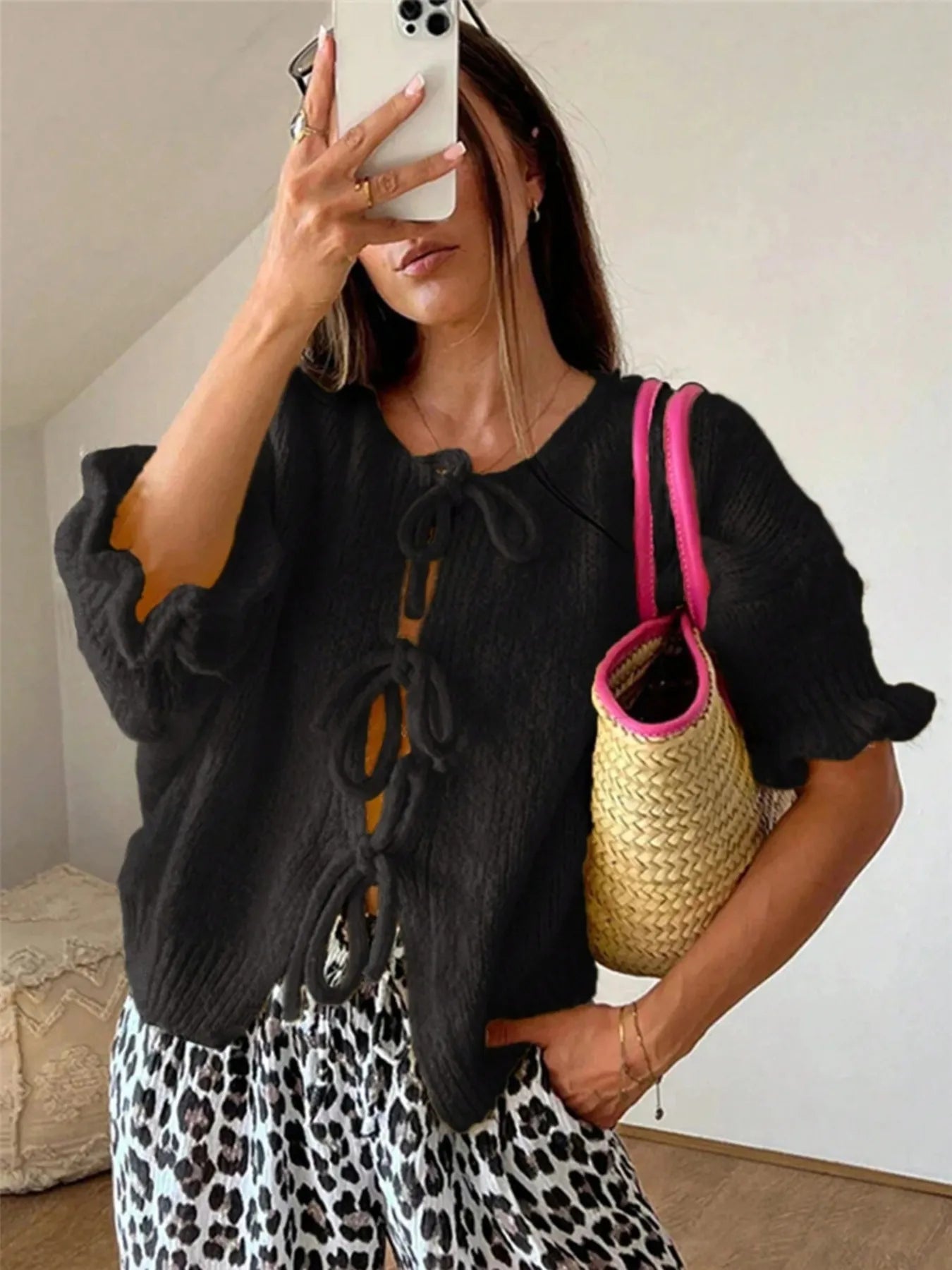 Tie-Front Cropped Cardigan