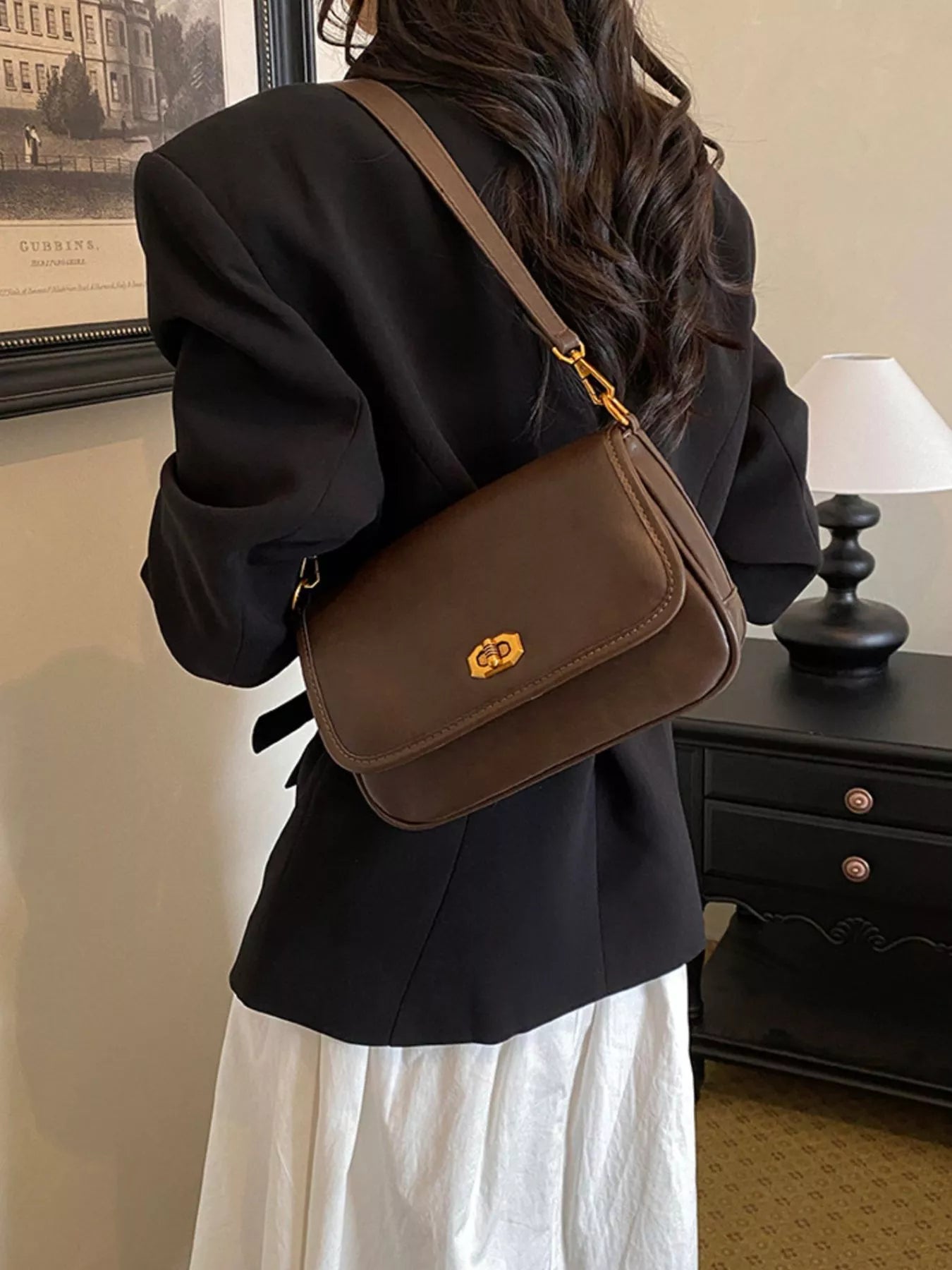 Twist Lock Flap Shoulder Bag