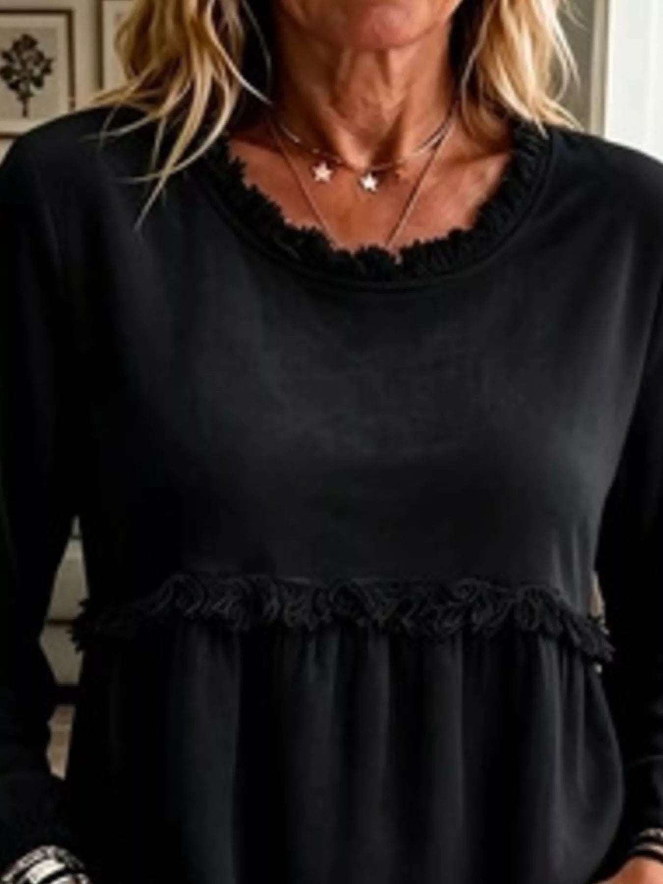 Fringed Hem Long Sleeve T-Shirt