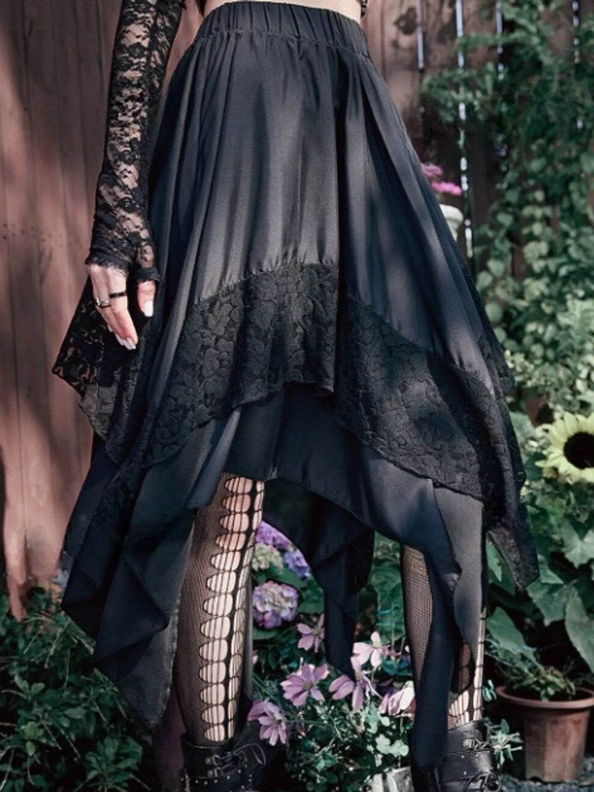 Full Size Asymmetrical Hem Lace Detail Skirt Plus Size