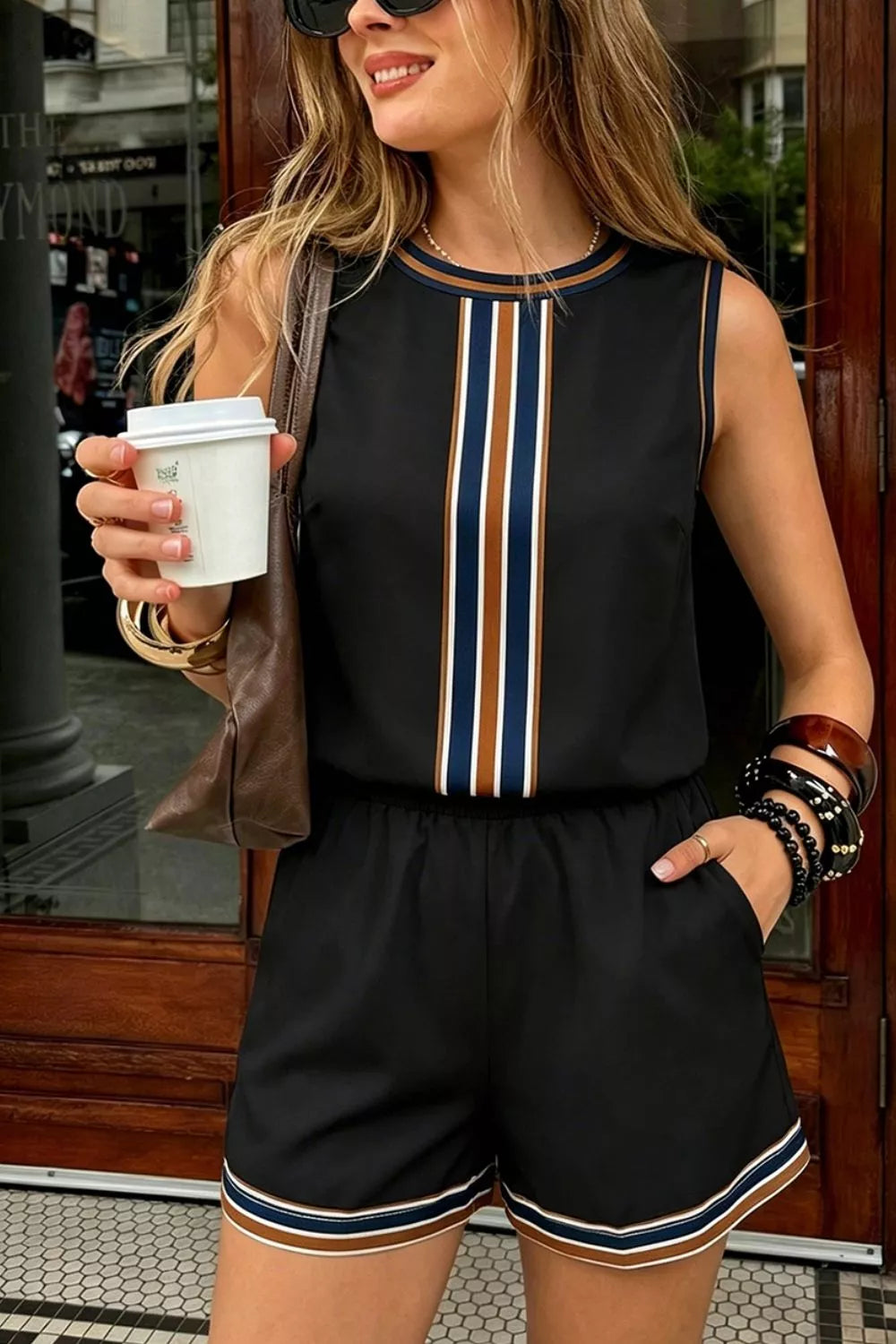 Striped Sleeveless Top and Shorts Set