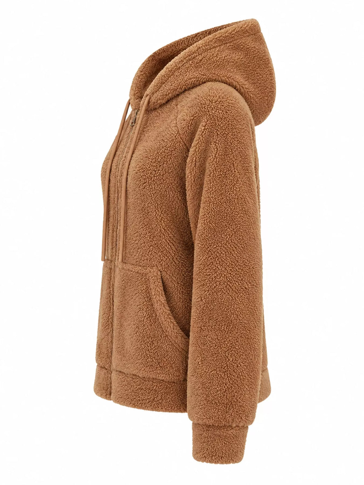 Drawstring Sherpa Zip-Up Hoodie
