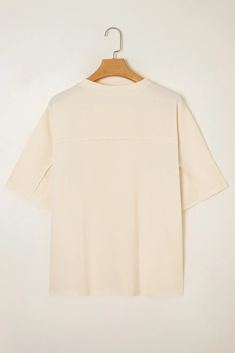Flower Patched Exposed Stitching Trim Crew Neck Loose Tee