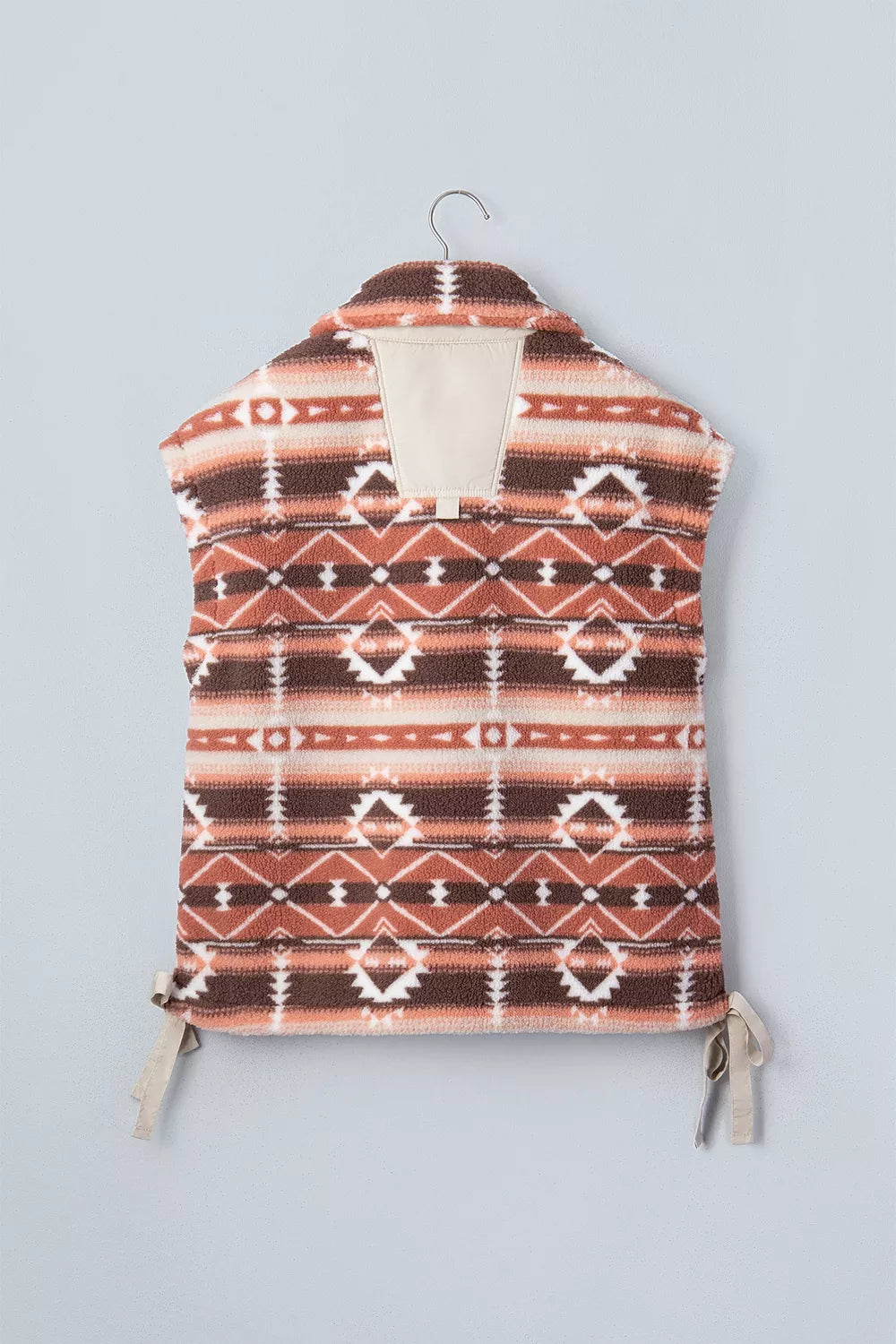 Geometric Print Fleece Metal Button Placket Shift Silhouette Vest