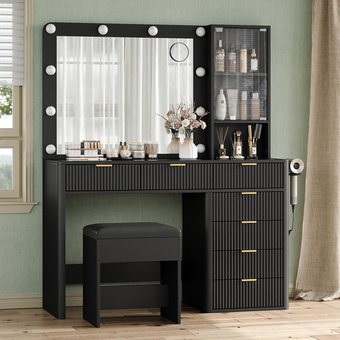 7-Drawer LED Mirror Vanity Desk - Yanosaku