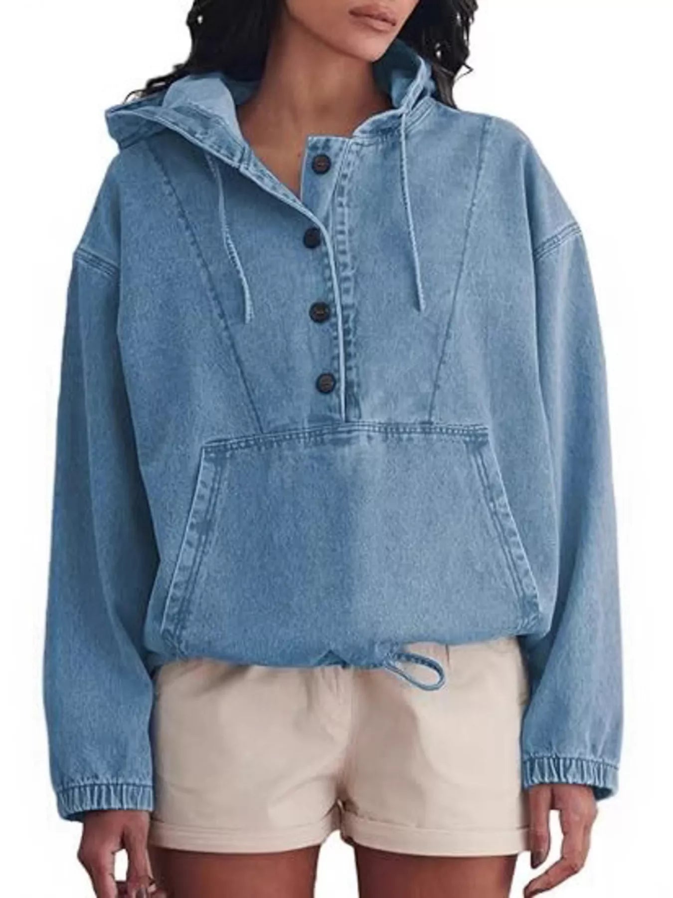 Casual Hooded Kangaroo Pocket Denim Jacket