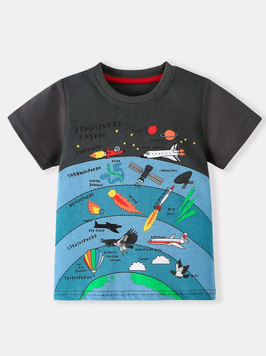 Children's Cartoon Print Round Neck T-Shirt