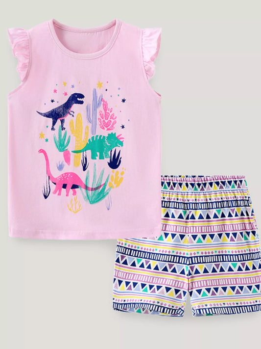 Children's Ruffled Dinosaur Top and Shorts Set