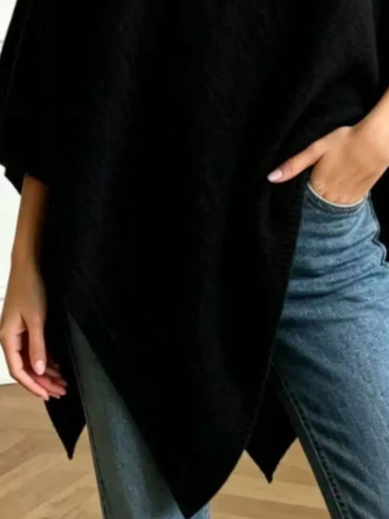 Asymmetrical Hem Knit Poncho