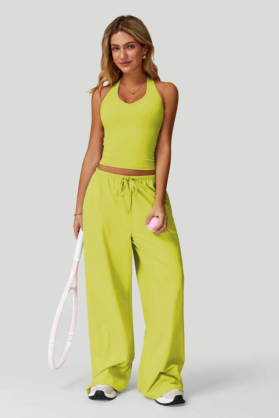 Women's Sporty Crop Tank & Wide-Leg Pants Set