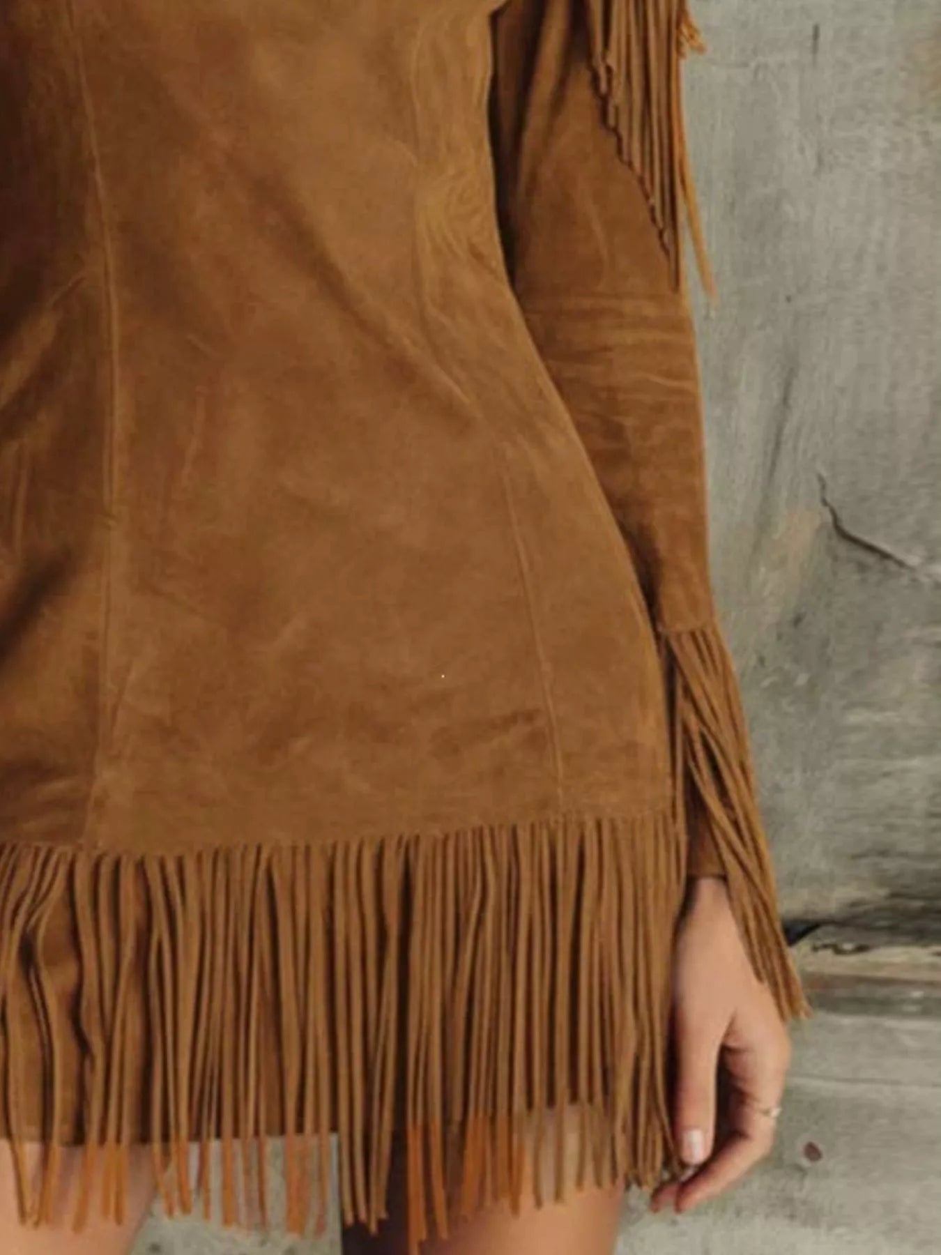 Fringed Cold Shoulder Mini Dress