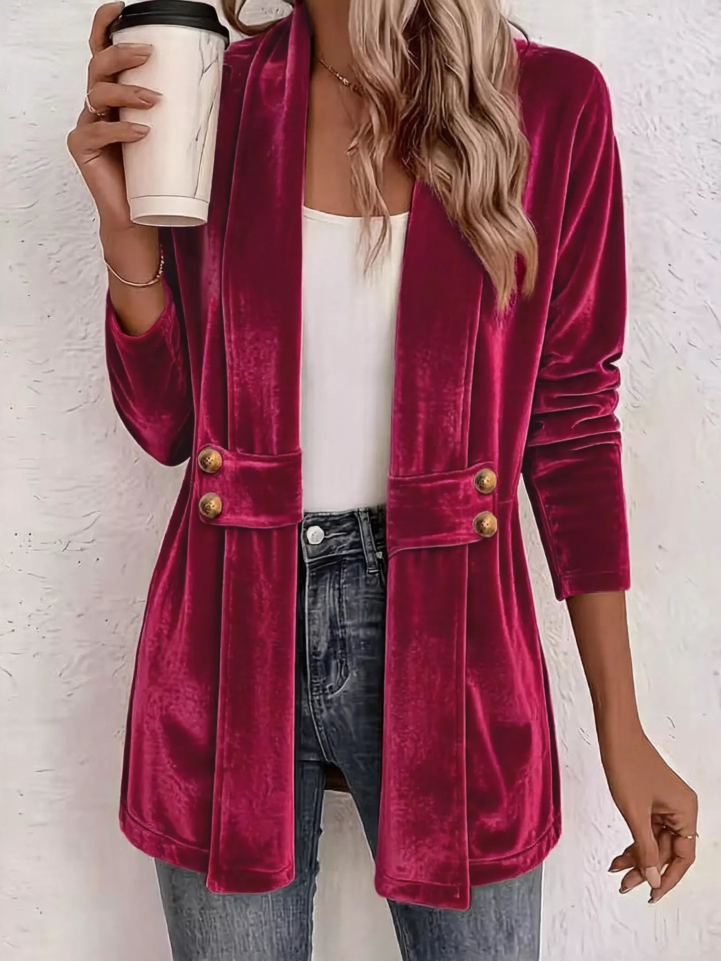 Elegant Velvet Open-Front Outerwear