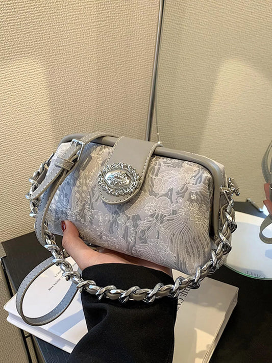 Embroidered Chain Crossbody Bag