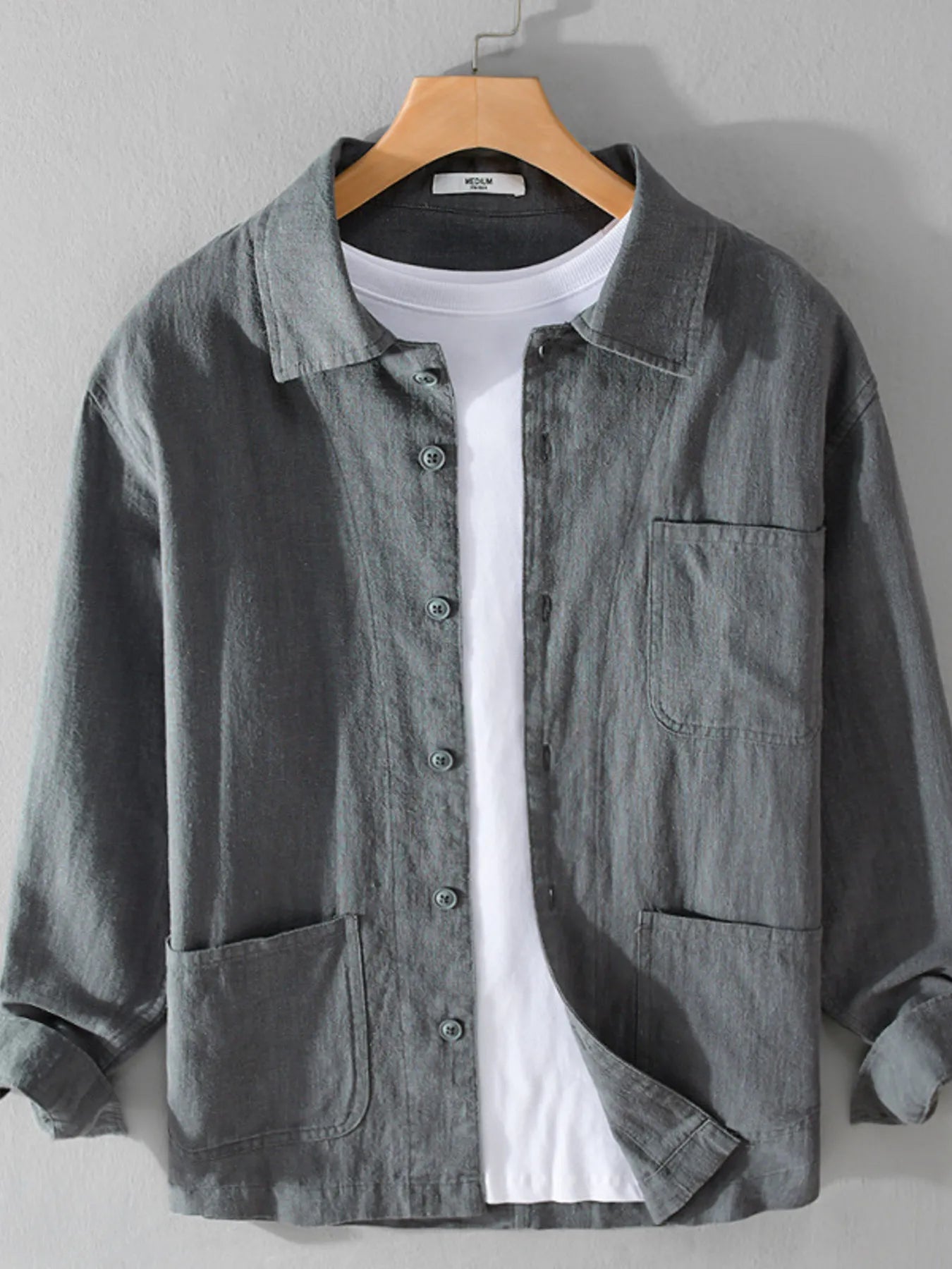 Men's Plus Size Button-Up Shirt with Chest Pocket