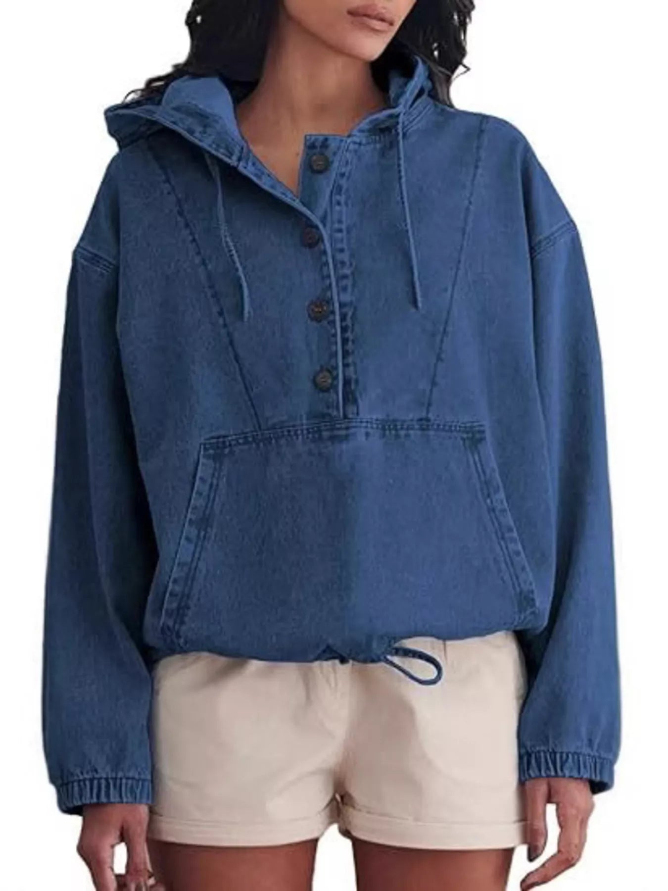 Casual Hooded Kangaroo Pocket Denim Jacket