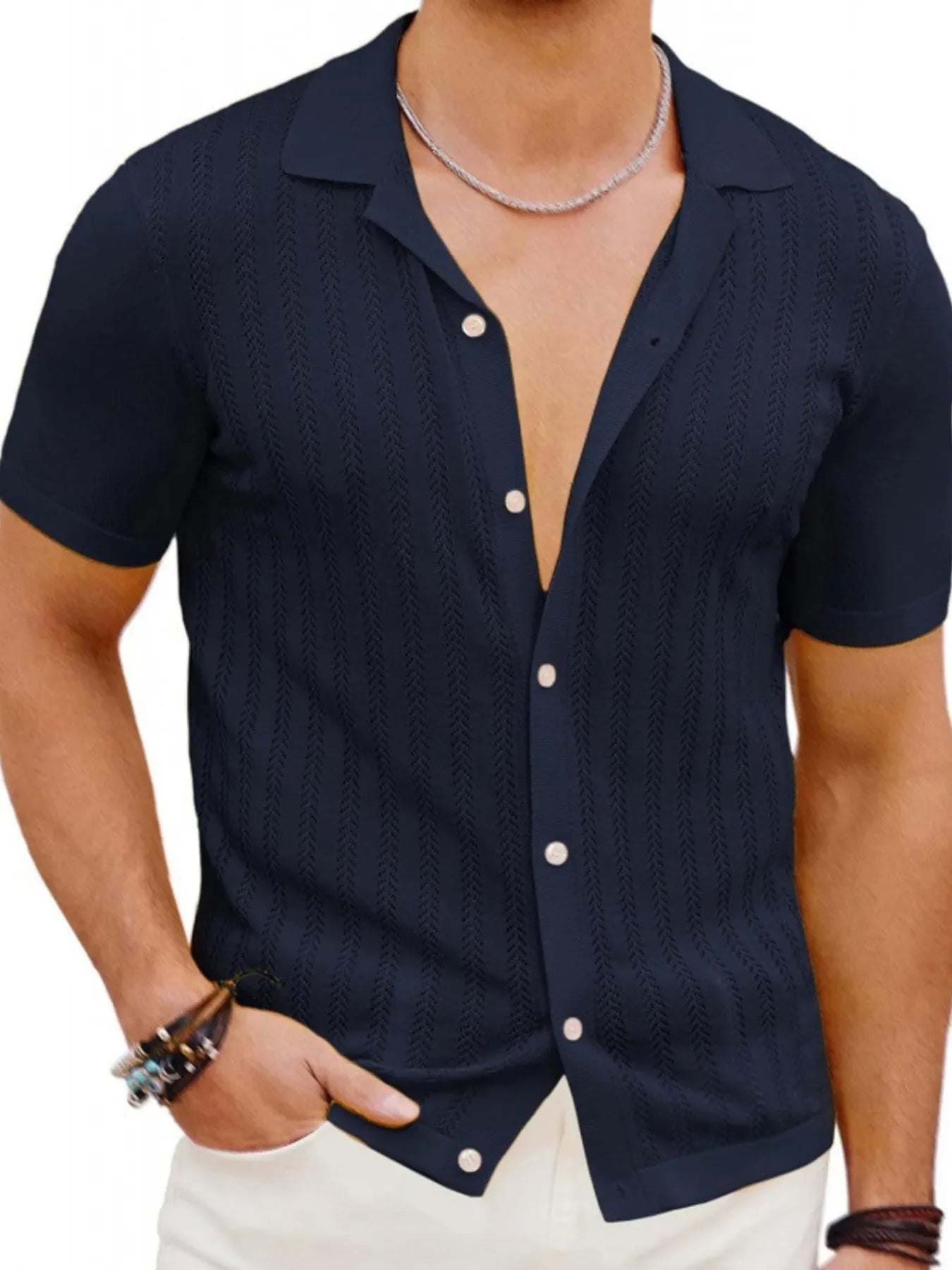 Men's Full Size Button Detail Short Sleeve Shirt Plus Size