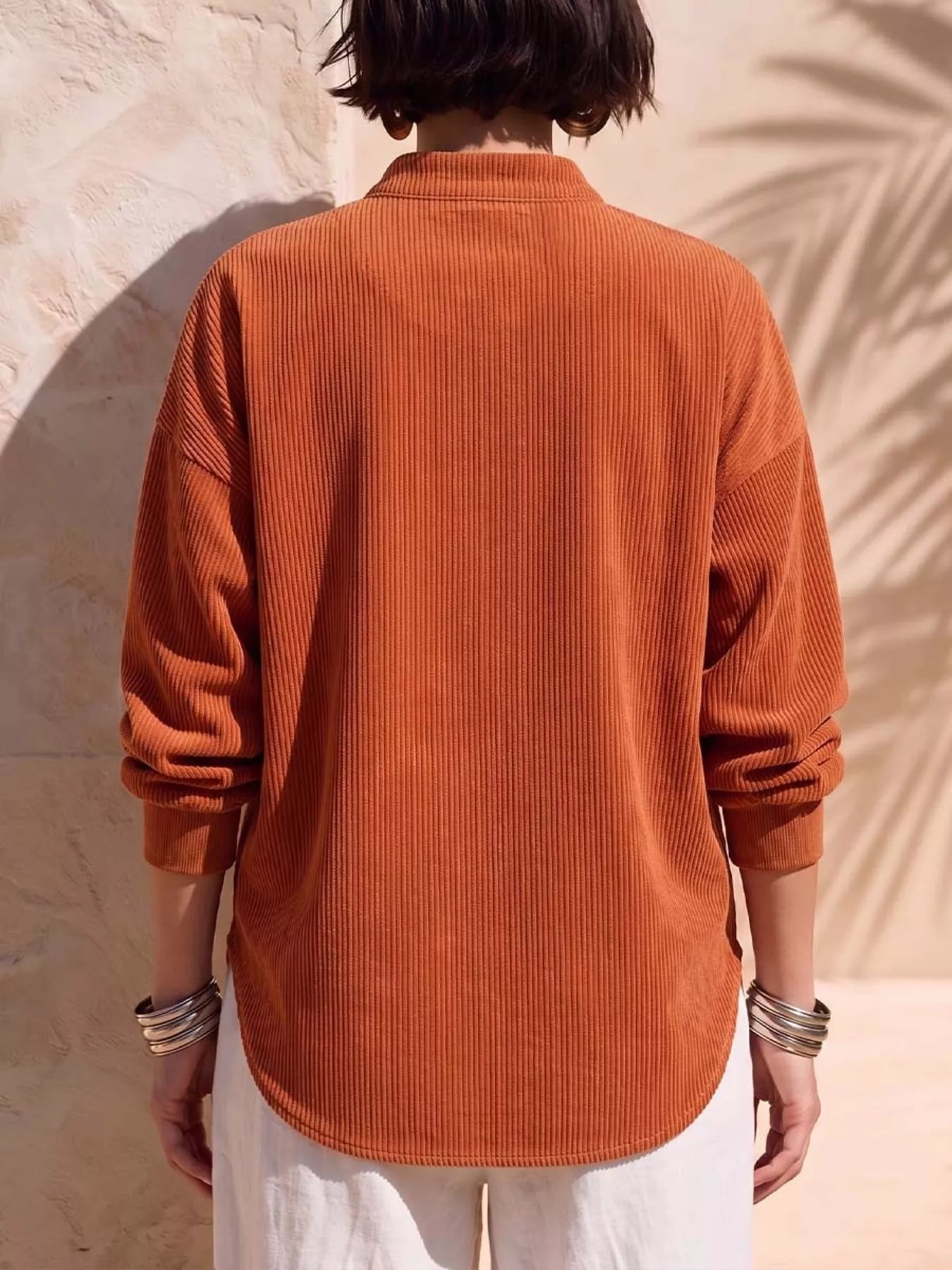Full Size Ribbed Half-Zip Corduroy Sweatshirt Plus Size