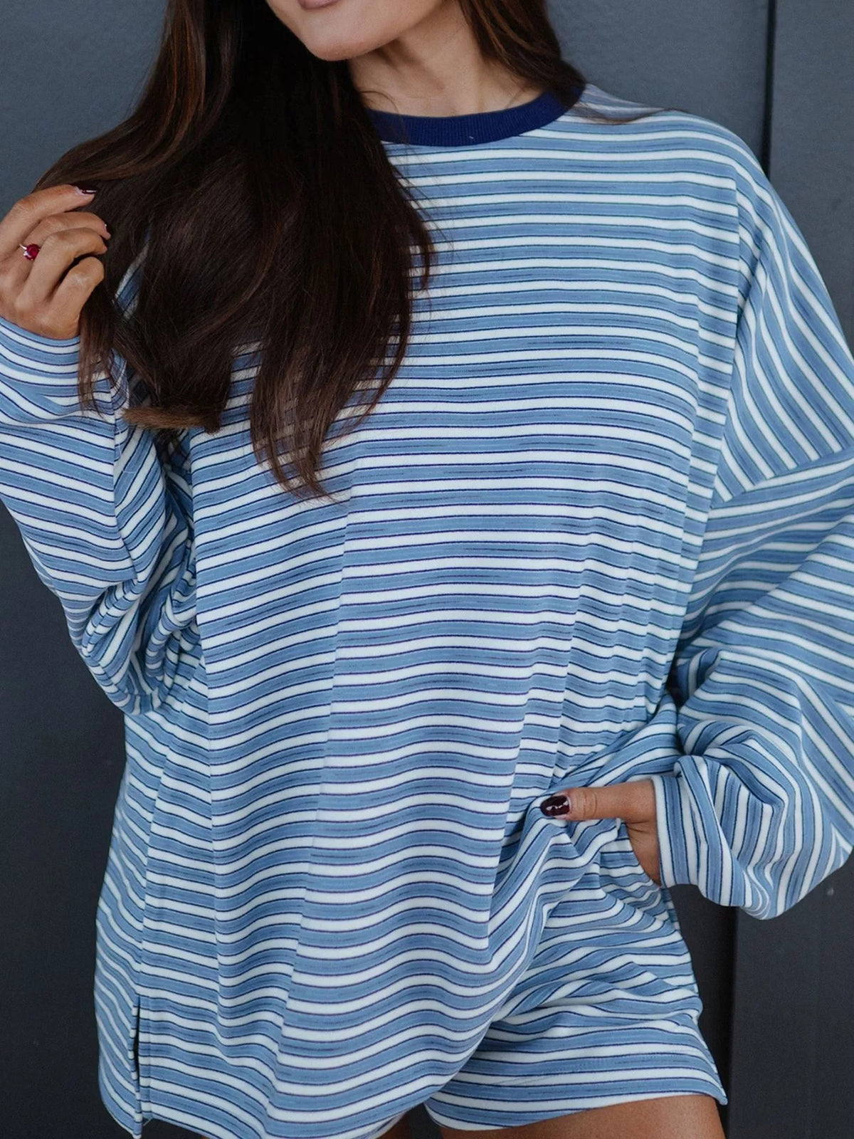Striped Long Sleeve Top and Shorts Set