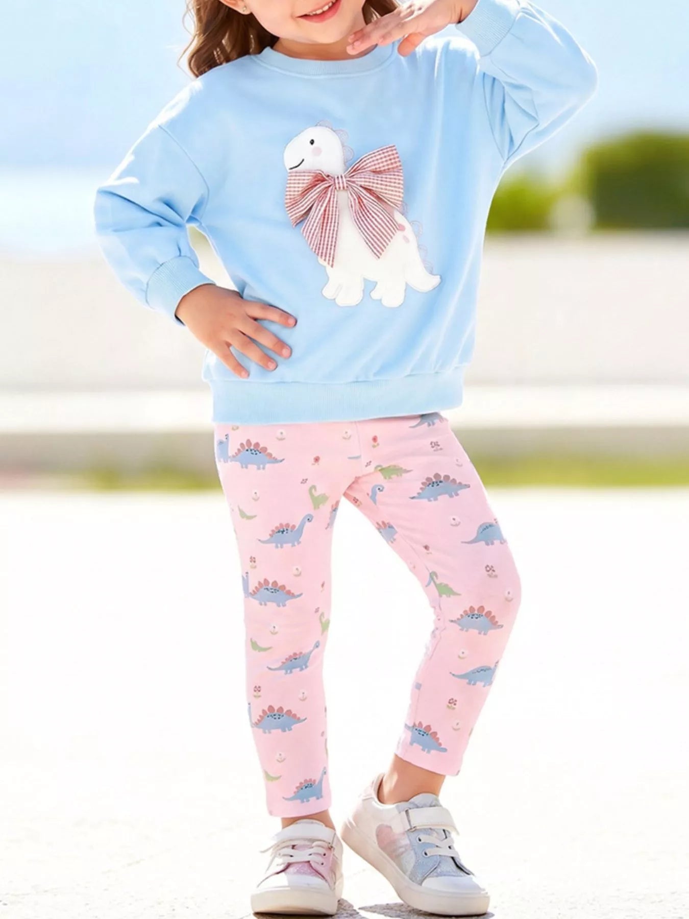 Children's Dinosaur Applique Sweatshirt and Printed Leggings Set