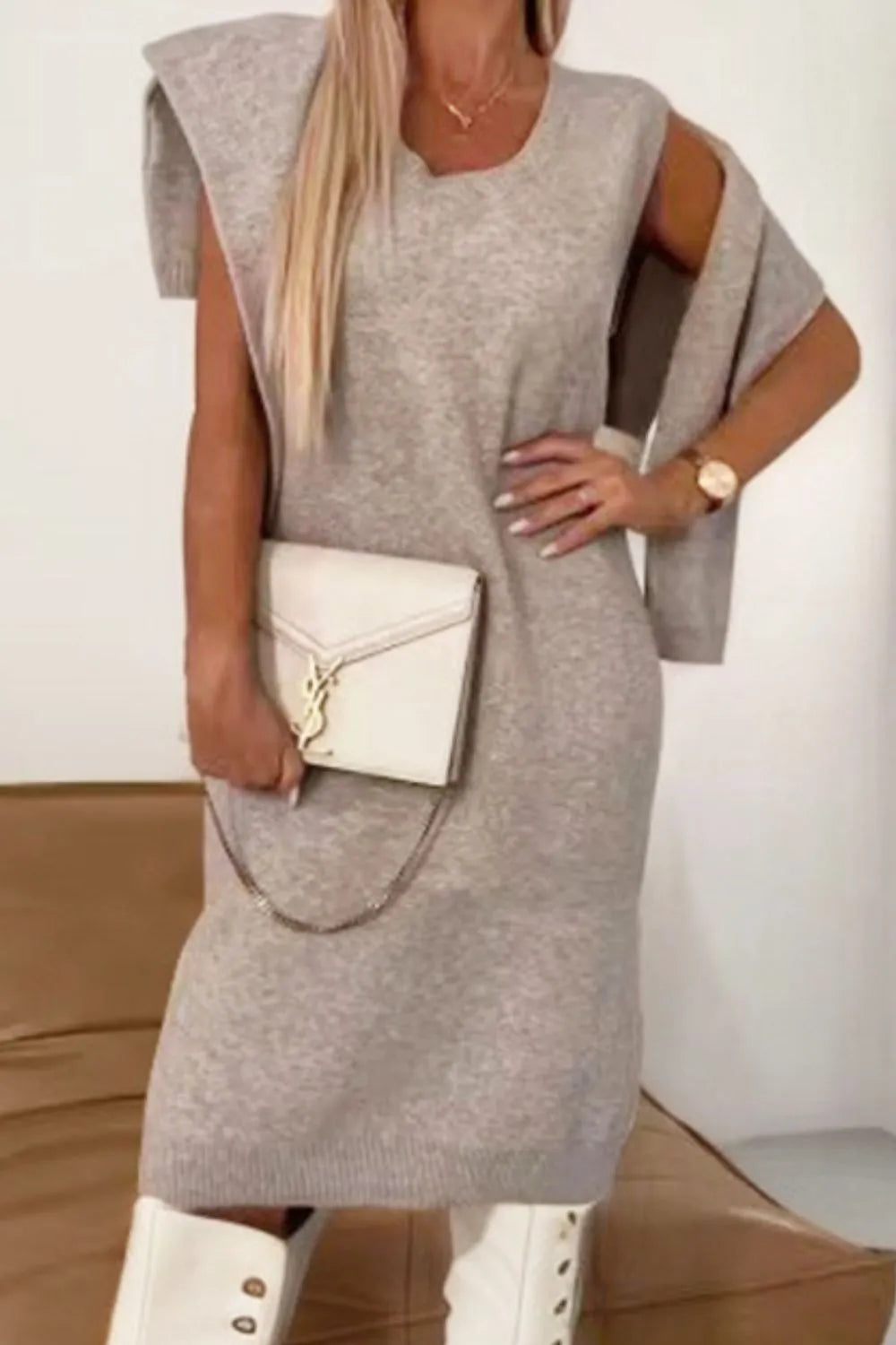 Turtleneck Dropped Shoulder Sweater and Dress Sweater Set