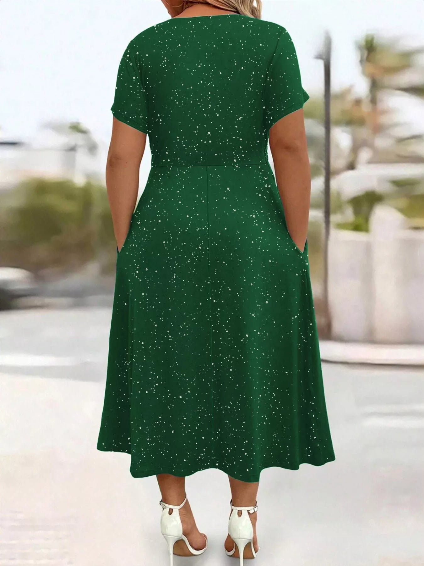 Full Size Glitter Flutter Sleeve Midi Dress Plus Size