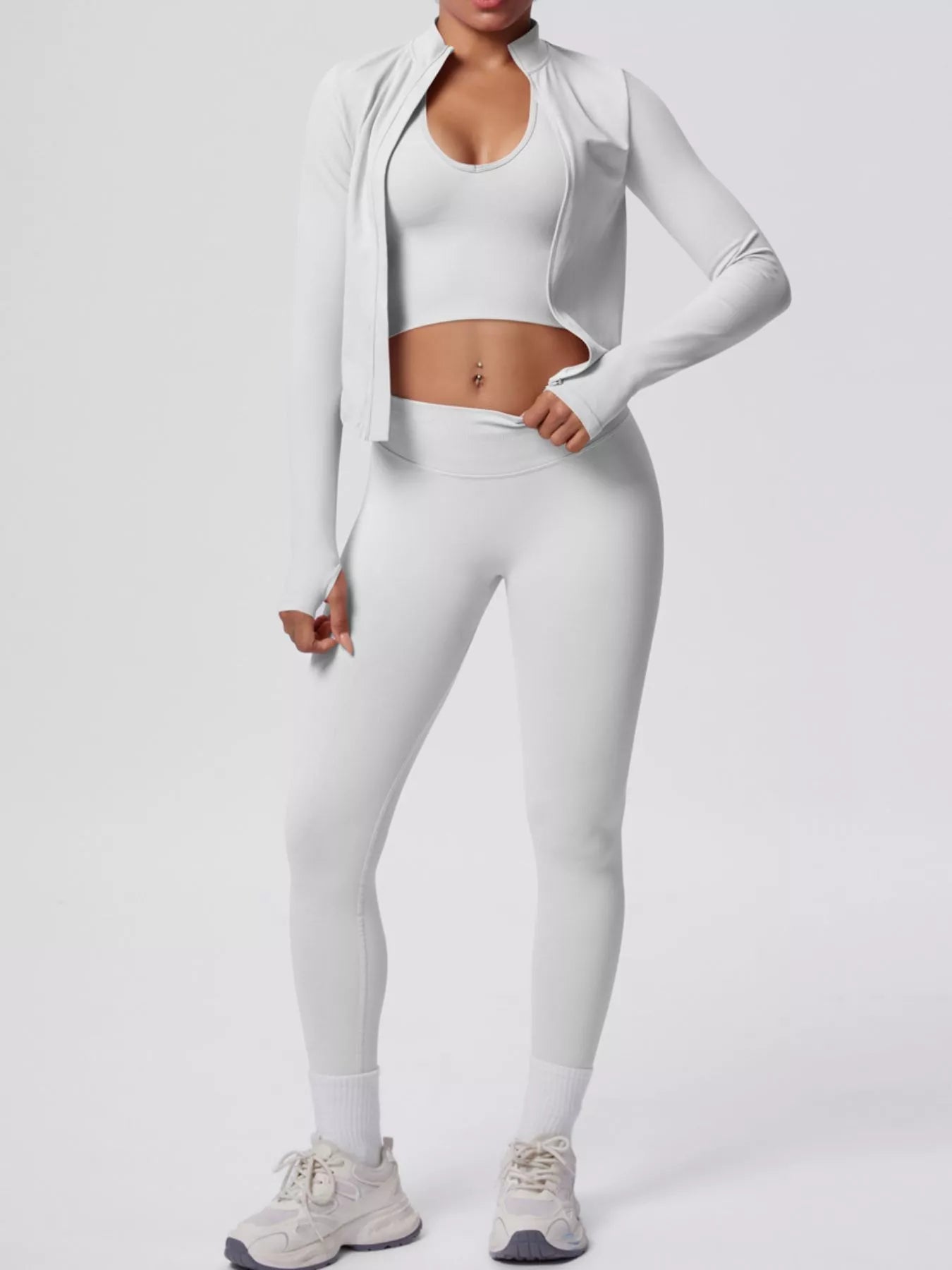 Tank & Zip-Up Jacket and Leggings Three-Piece Active Set