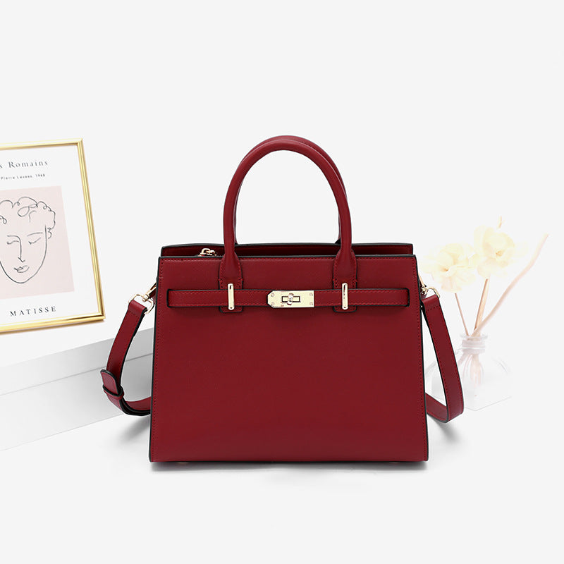 Leather Handbag with Detachable Shoulder Strap