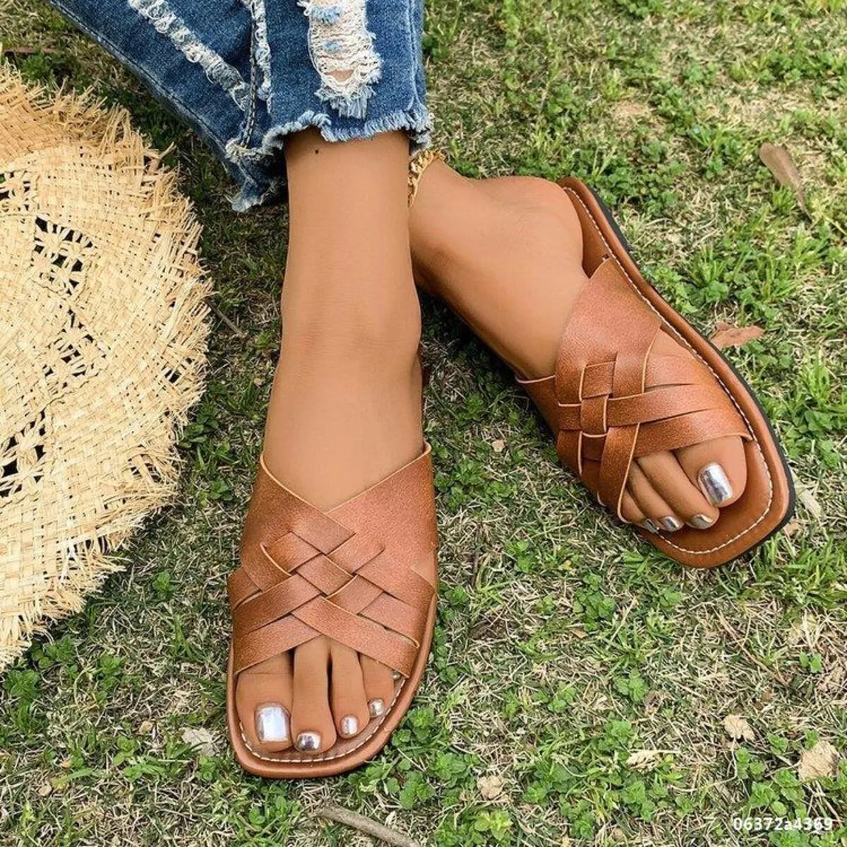 Woven Cross Strap Flat Sandals