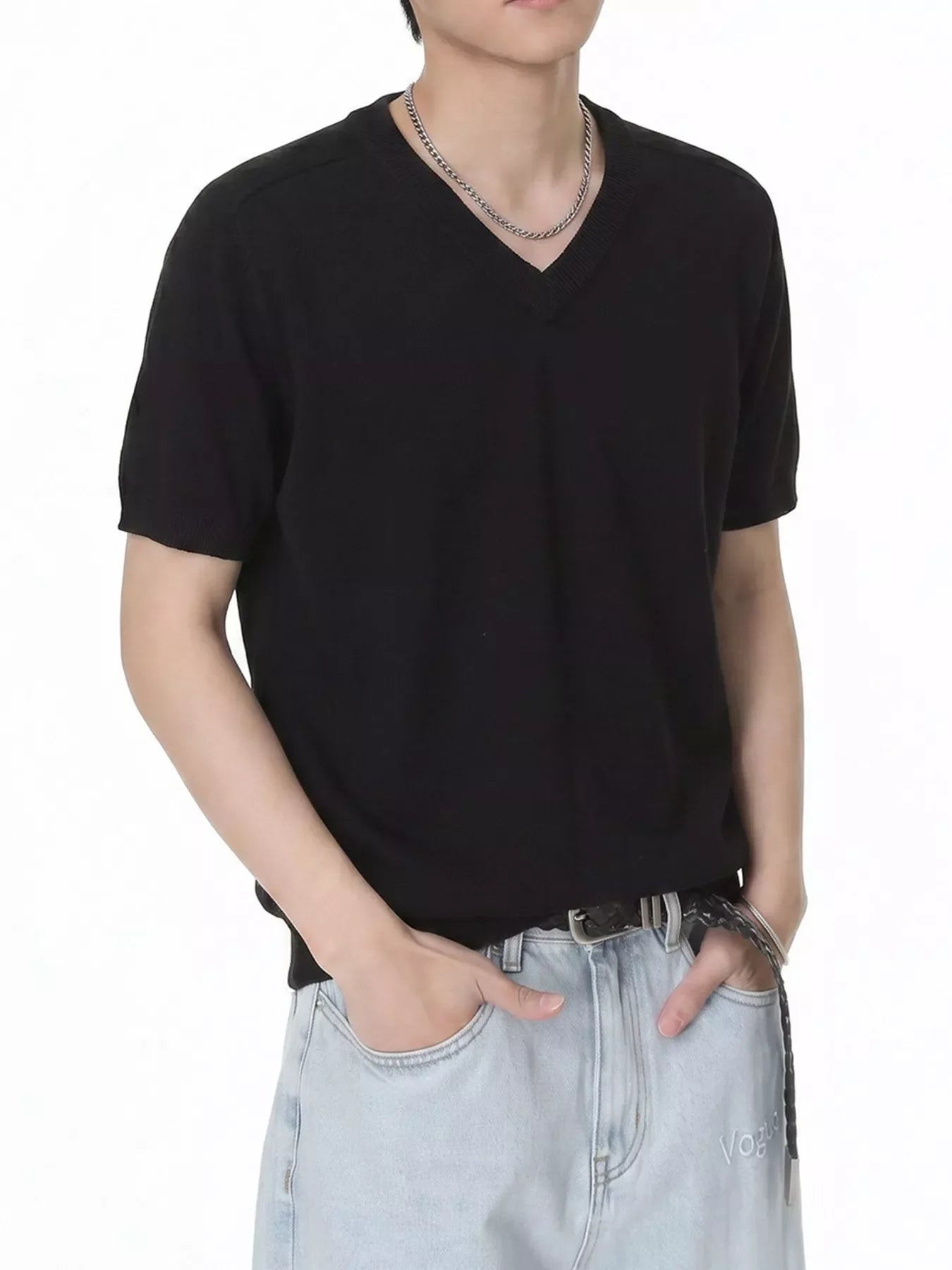 Men's V-Neck Short-Sleeve Knit T-Shirt