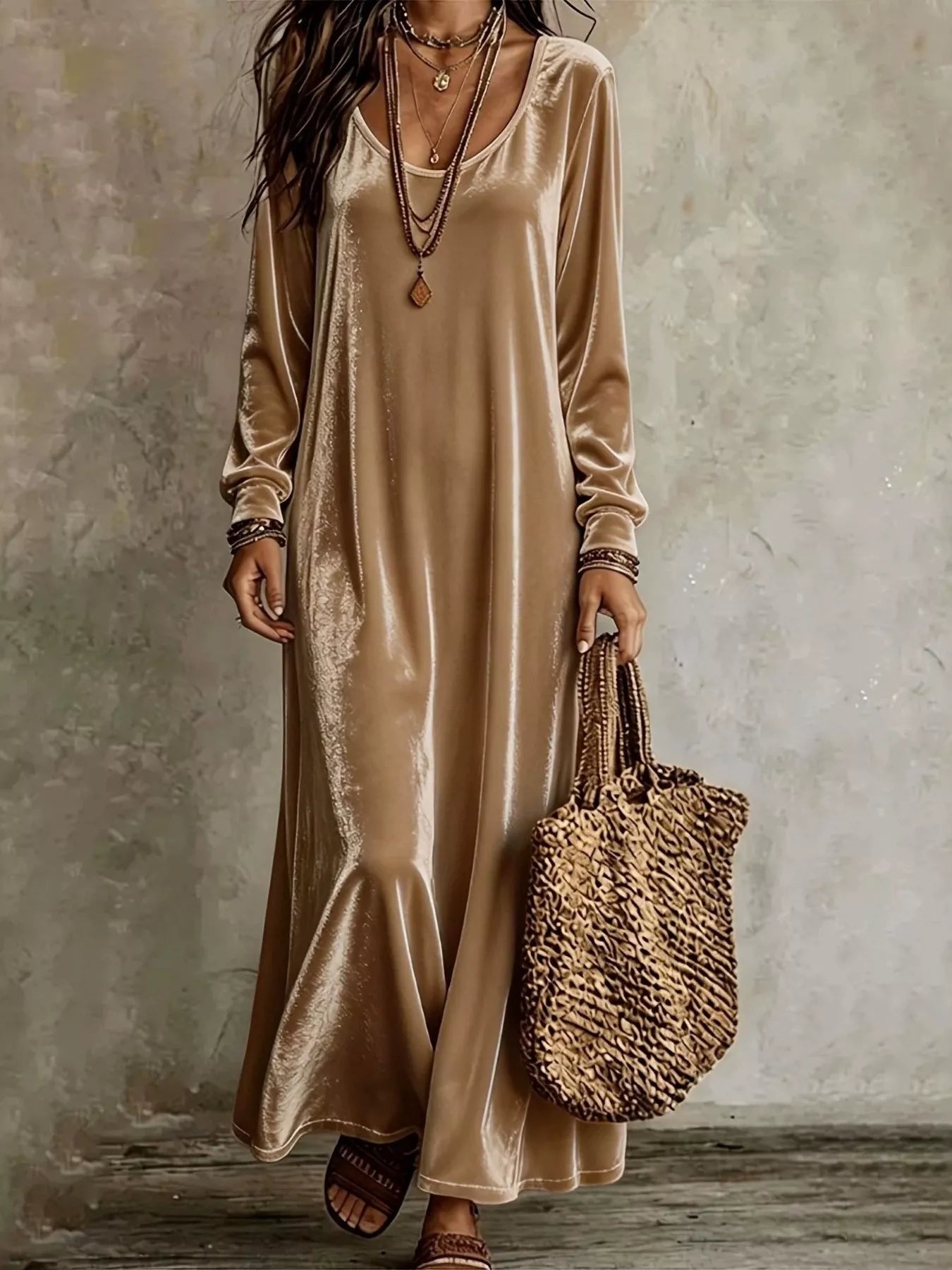 Velvet Maxi Dress with Flowy Hem