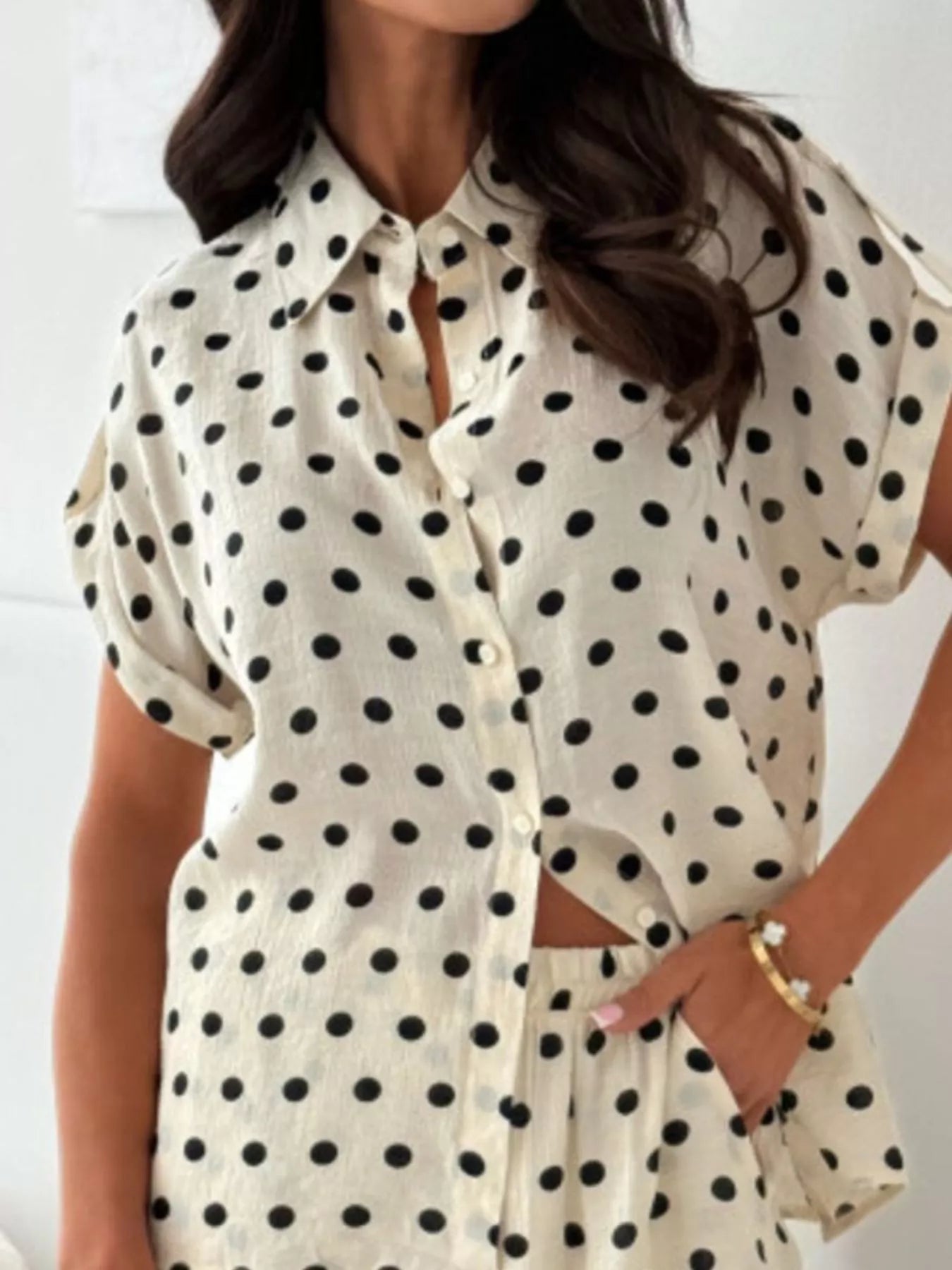 Polka Dot Button Up Shirt and Shorts Set