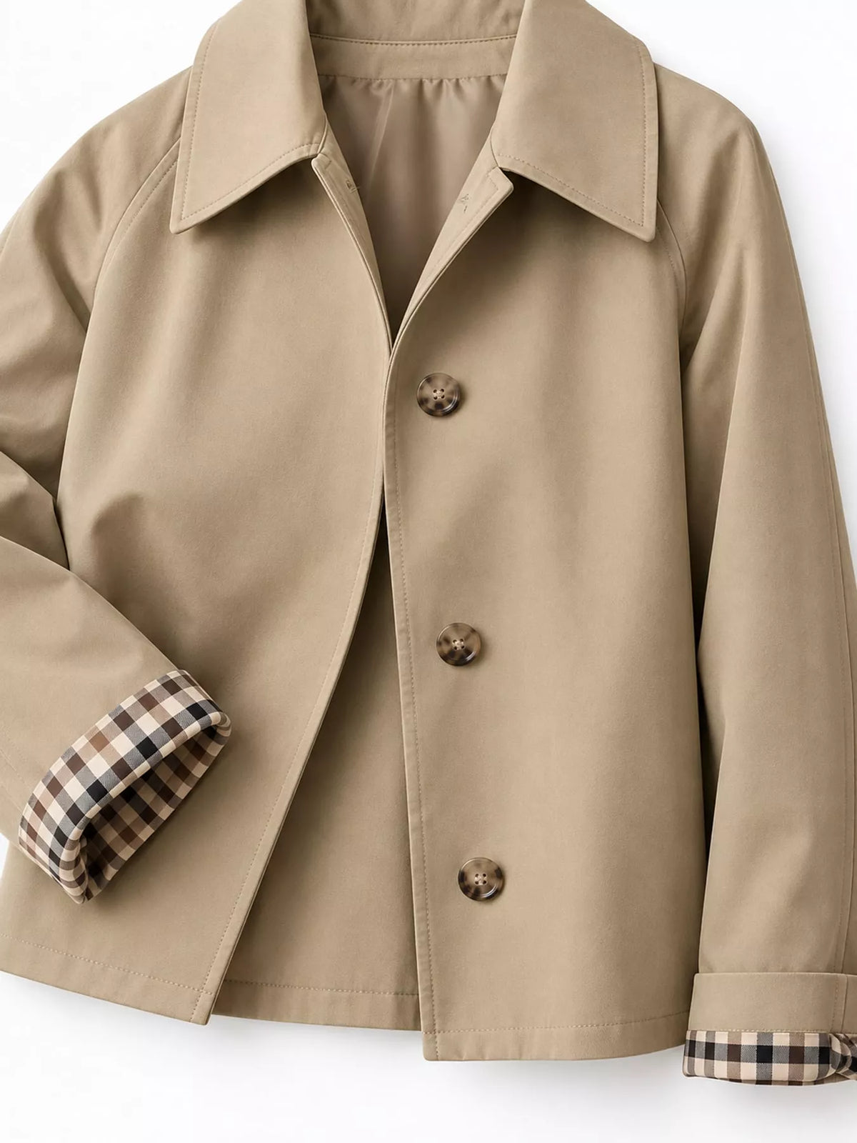Plaid Cuffs Cropped Trench Outerwear