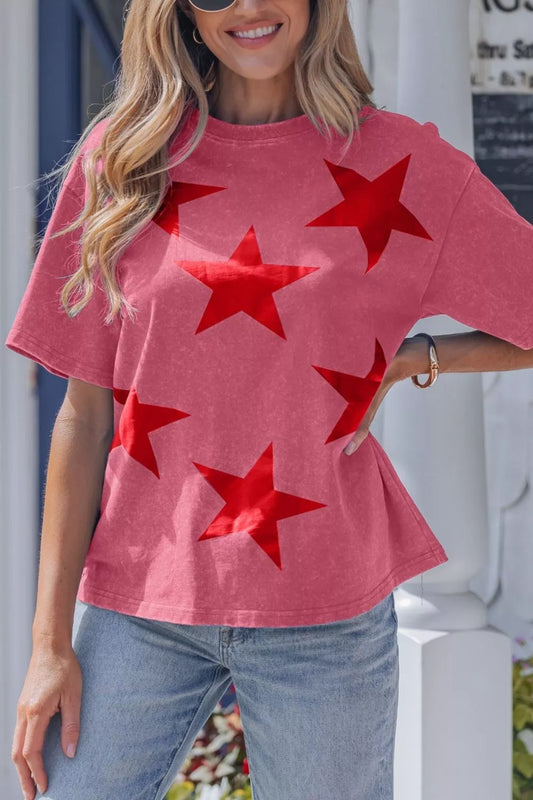 Independence Day Star Printed Mineral Wash T Shirt