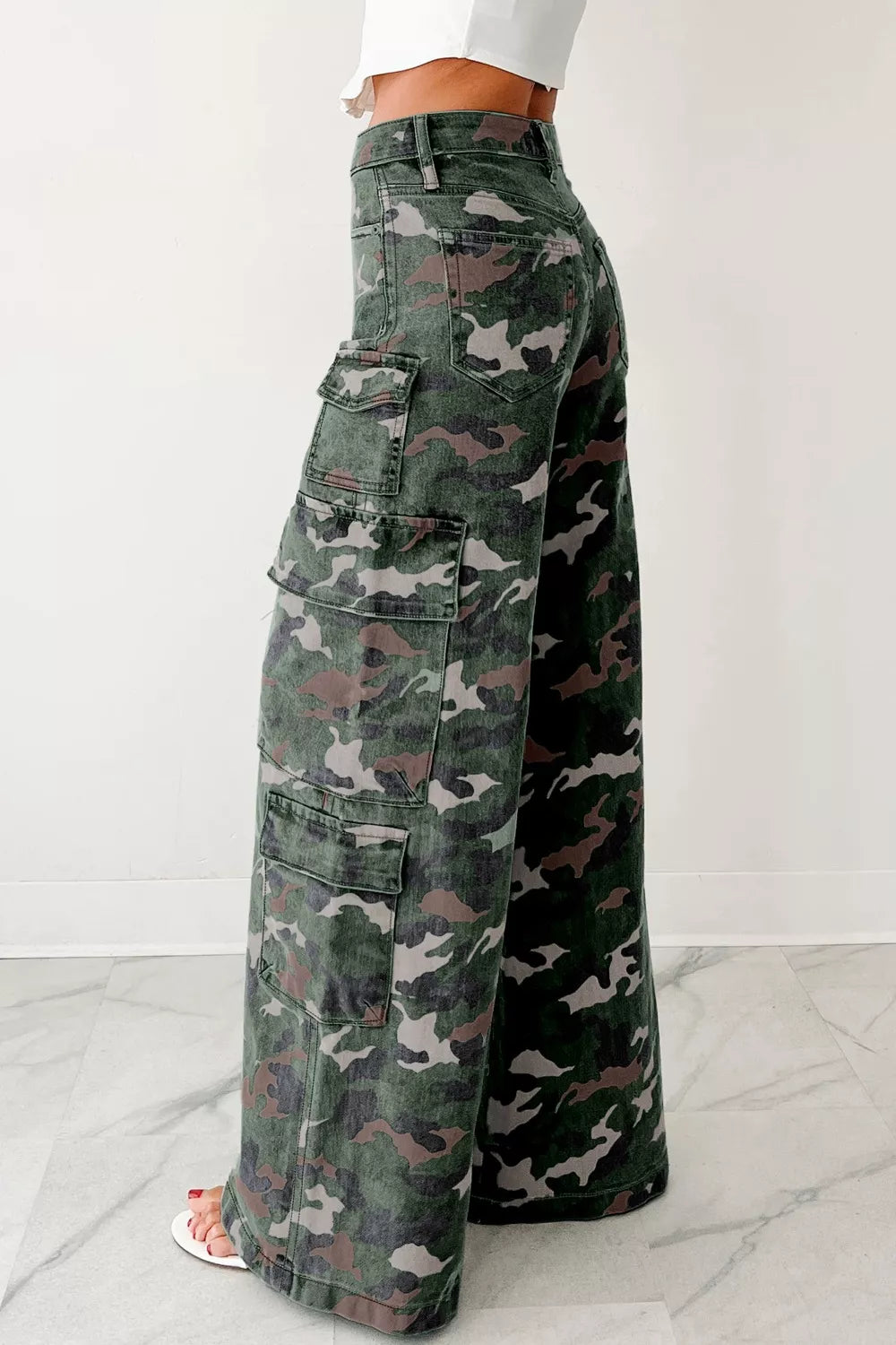 Camo Print High Waist Cargo Pants